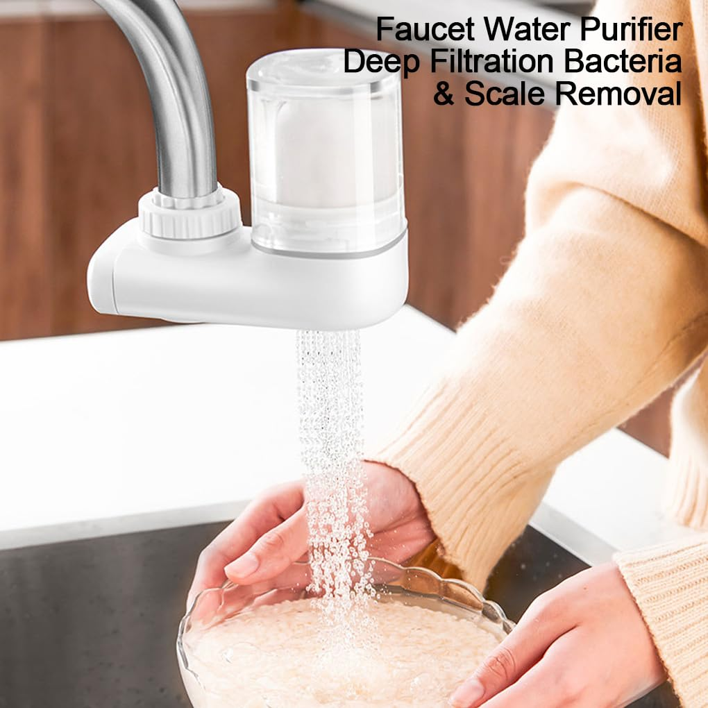 CLSSLVVBN Vertical Faucet Mount Water Filtration System Tap Water Treatment Filter with 2 Cartridges (Gray Transparent)