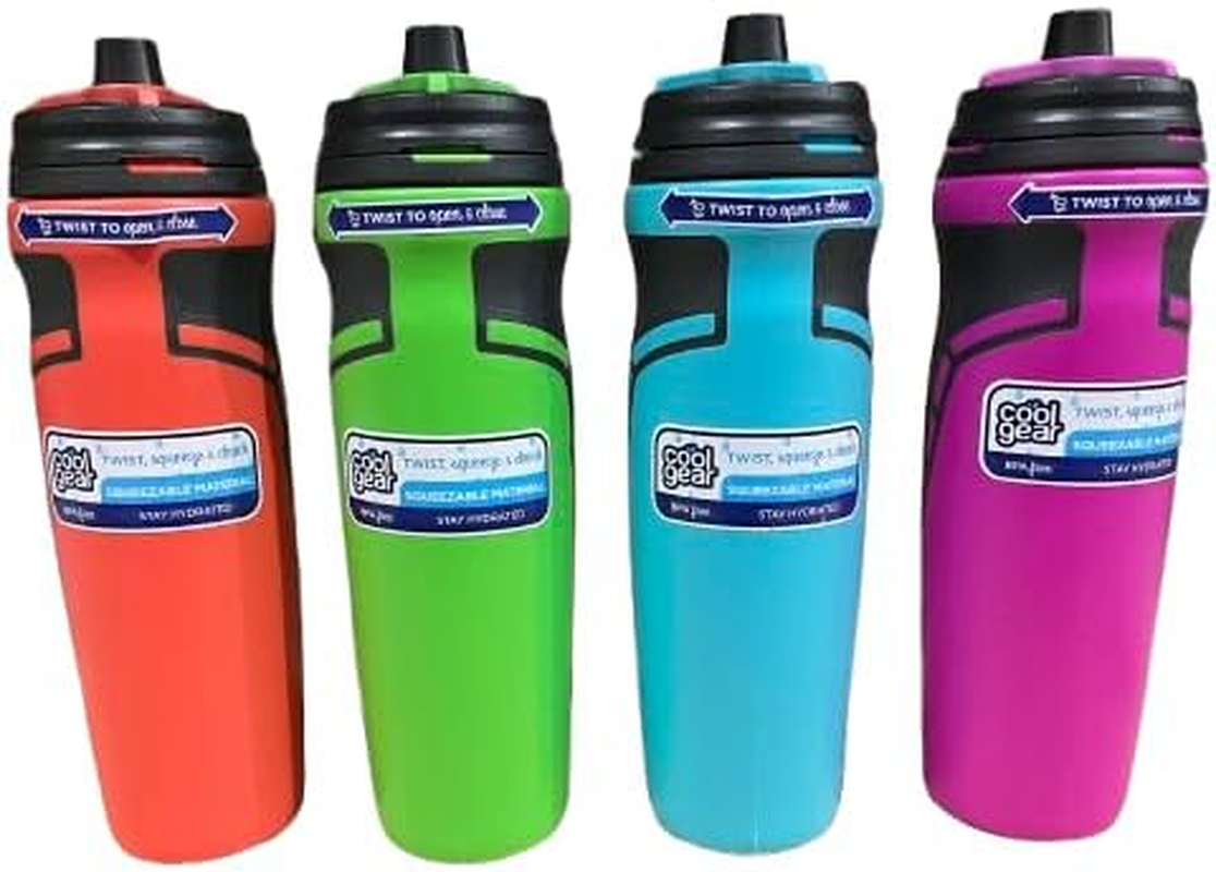 Cool Gear 651Ml Hydro Squeeze Bottle Assorted 4 Pack - Twist, Squeeze, Drink