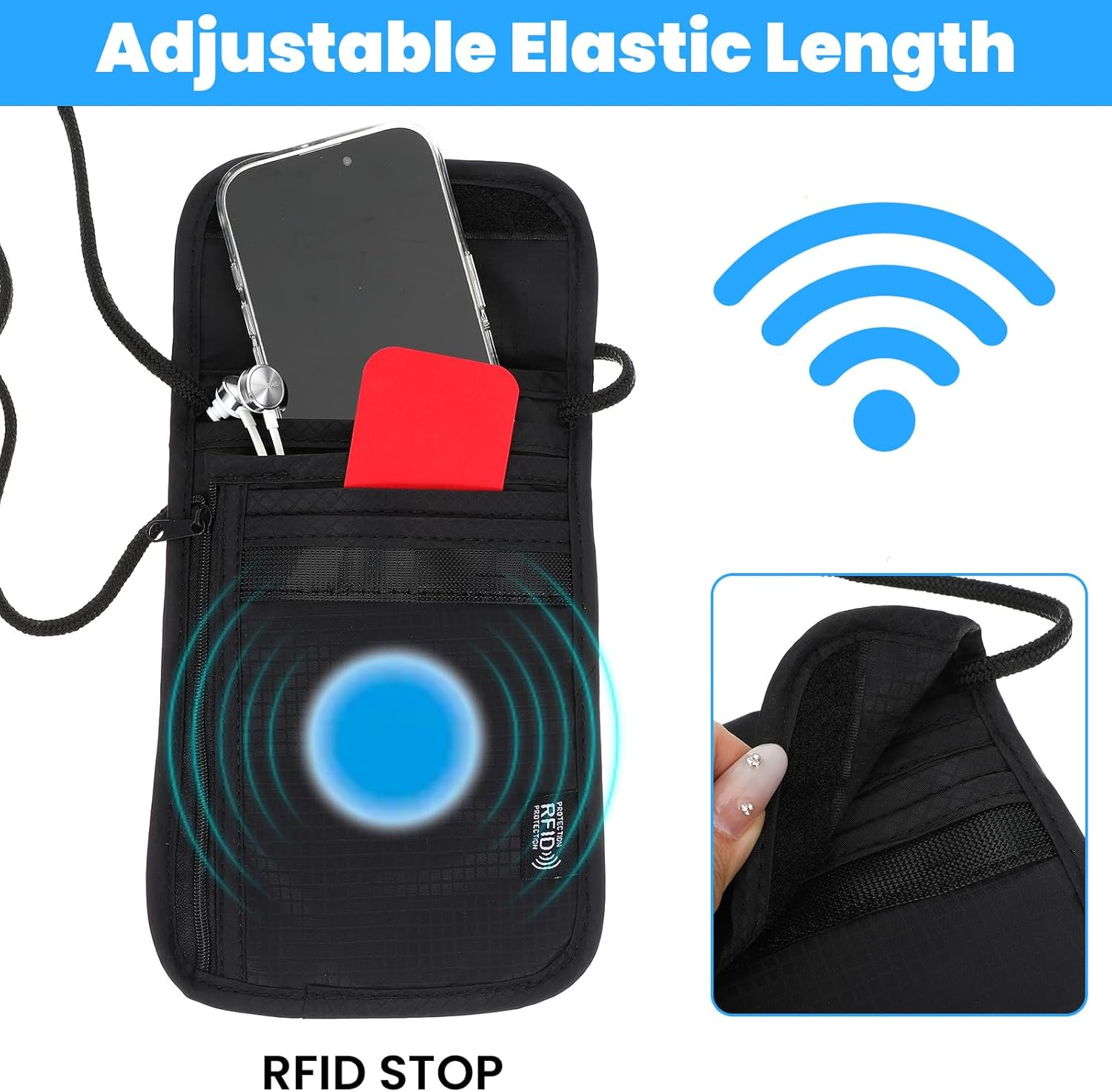 Hpmjz Neck Pouch with RFID Protection Anti-Theft Unisex Travel Purse Waterproof Shoulder Bag Soft Hidden Chest Pocket for Passport Credit Cards Smartphone Coins Documents Accessories image number 3