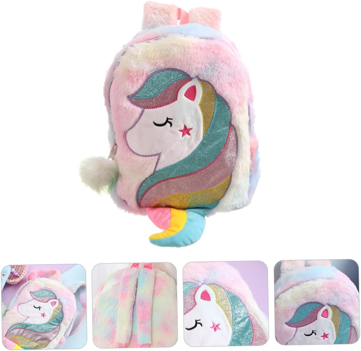 CATIEBYE Rainbow Unicorn Plush Boys and Girls Backpack Soft Shoulder Schoolbag for Boys and Girls Children Colorful Cute Bookbag for Primary School