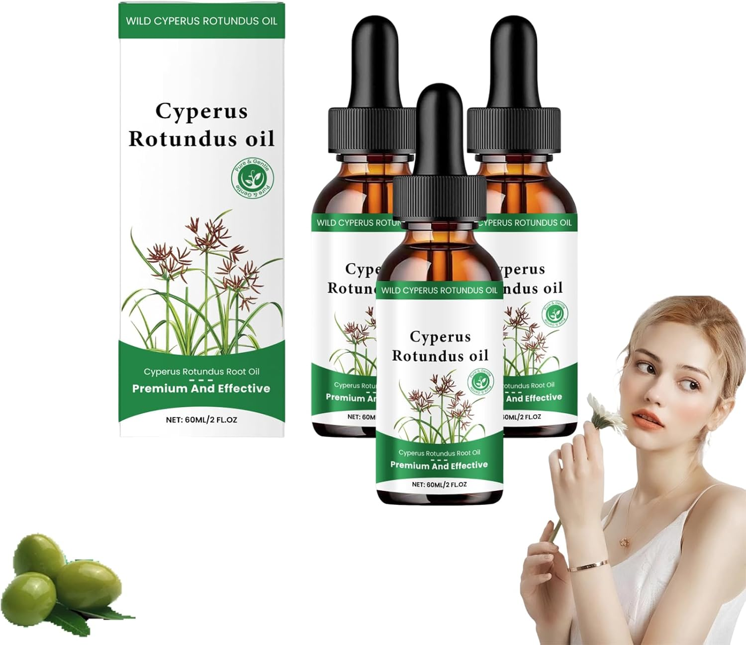 Cyperus Rotundus Hair Removal Oil 60Ml - Peptide-Infused Reduces Unwanted Hair Growth & Shrink Pores, Moisturizes Soothes Skin for Sensitive Face Body Legs & after Shave Natural Soothing (1 Bottle)