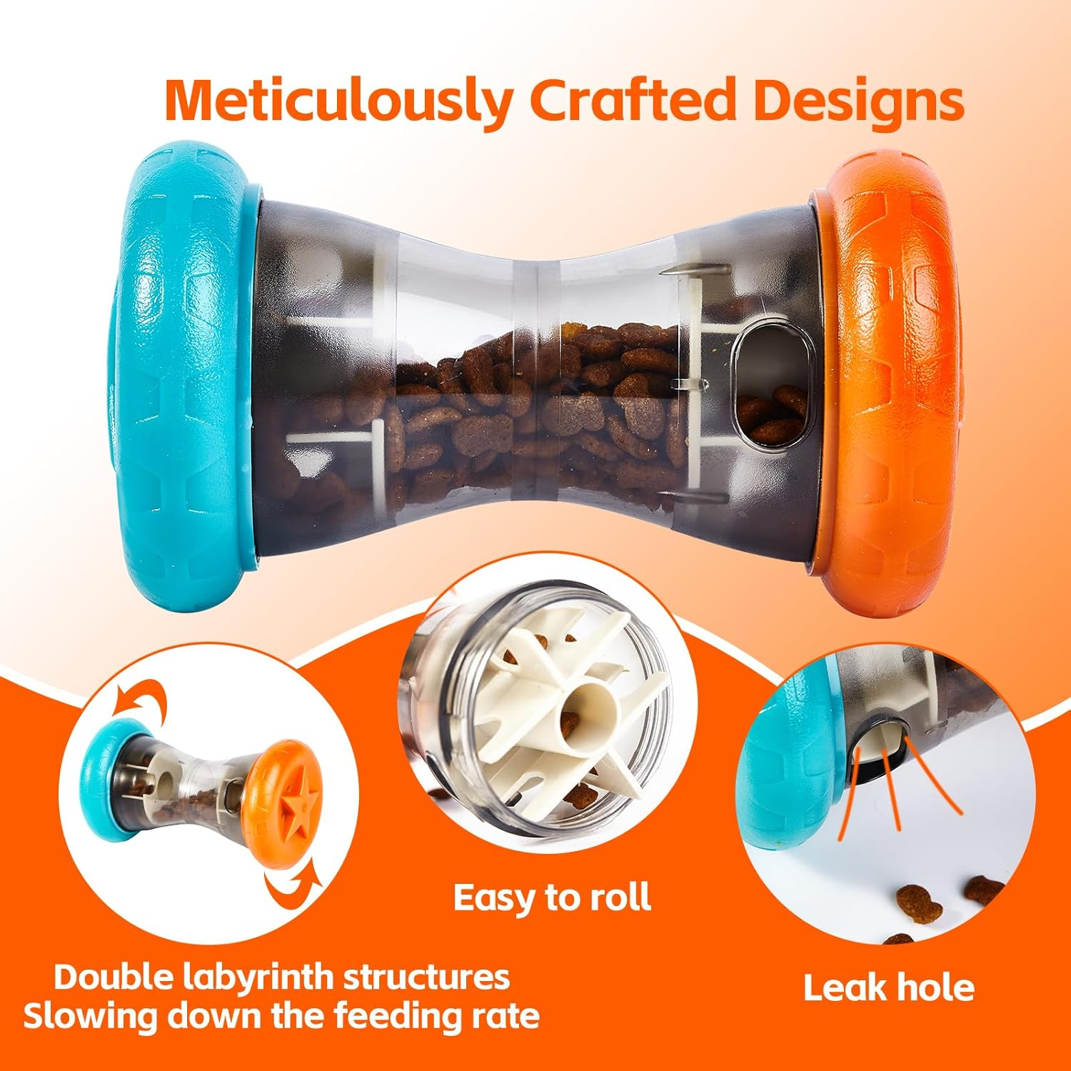 AUSCAT Dog Treat Dispensing Toy, Interactive Puzzle Toys for Small and Medium Breeds, Slow Feeder, Dog Enrichment Toys to Keep Them Busy, Blue Orange(Not for Aggressive Chewers)