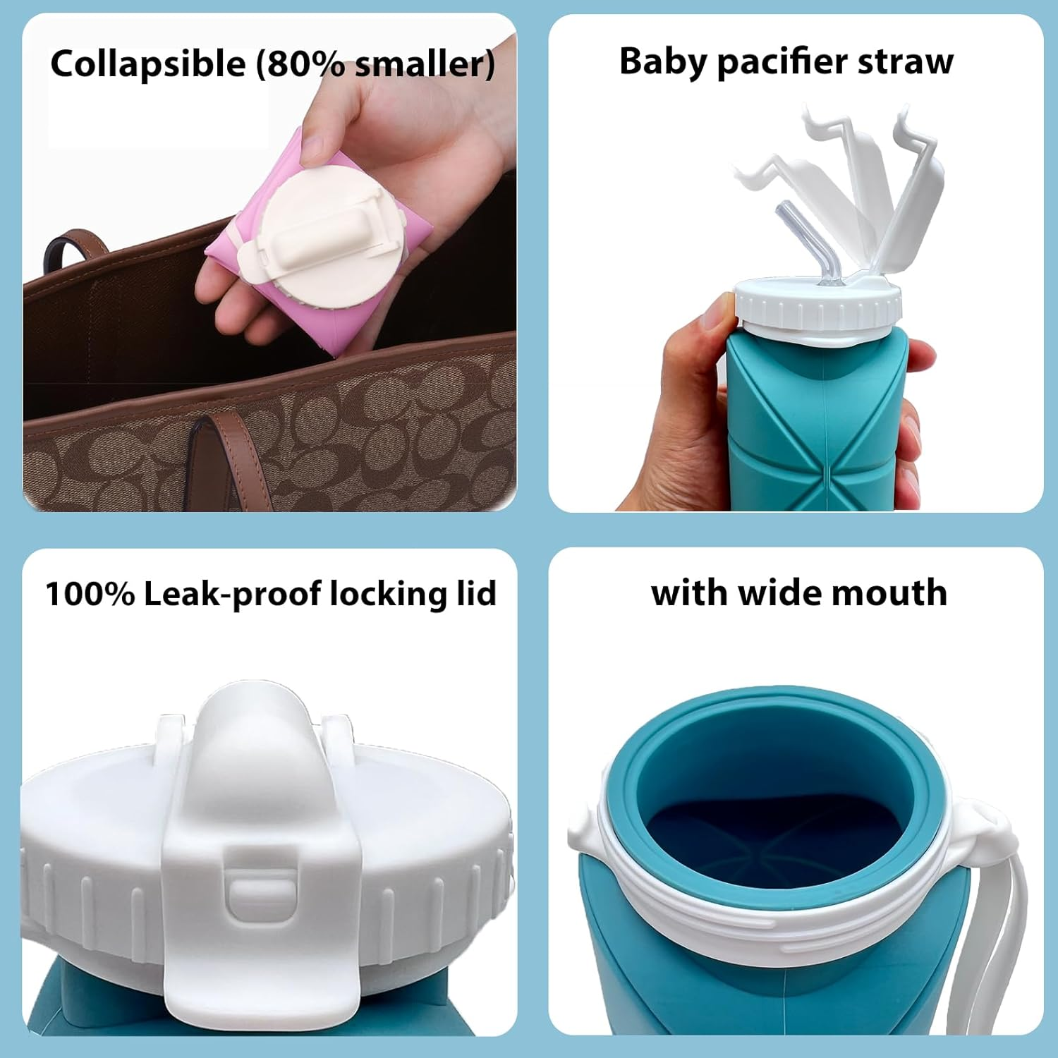 (2 Pack)Rungos Collapsible Water Bottle with Straw for Travel Essentials [Double Leak-Proof Design] [Soft Silicone Straw] BPA Free Silicone Foldable Water Bottle for Outdoor Hiking Sports (Green+Pink)