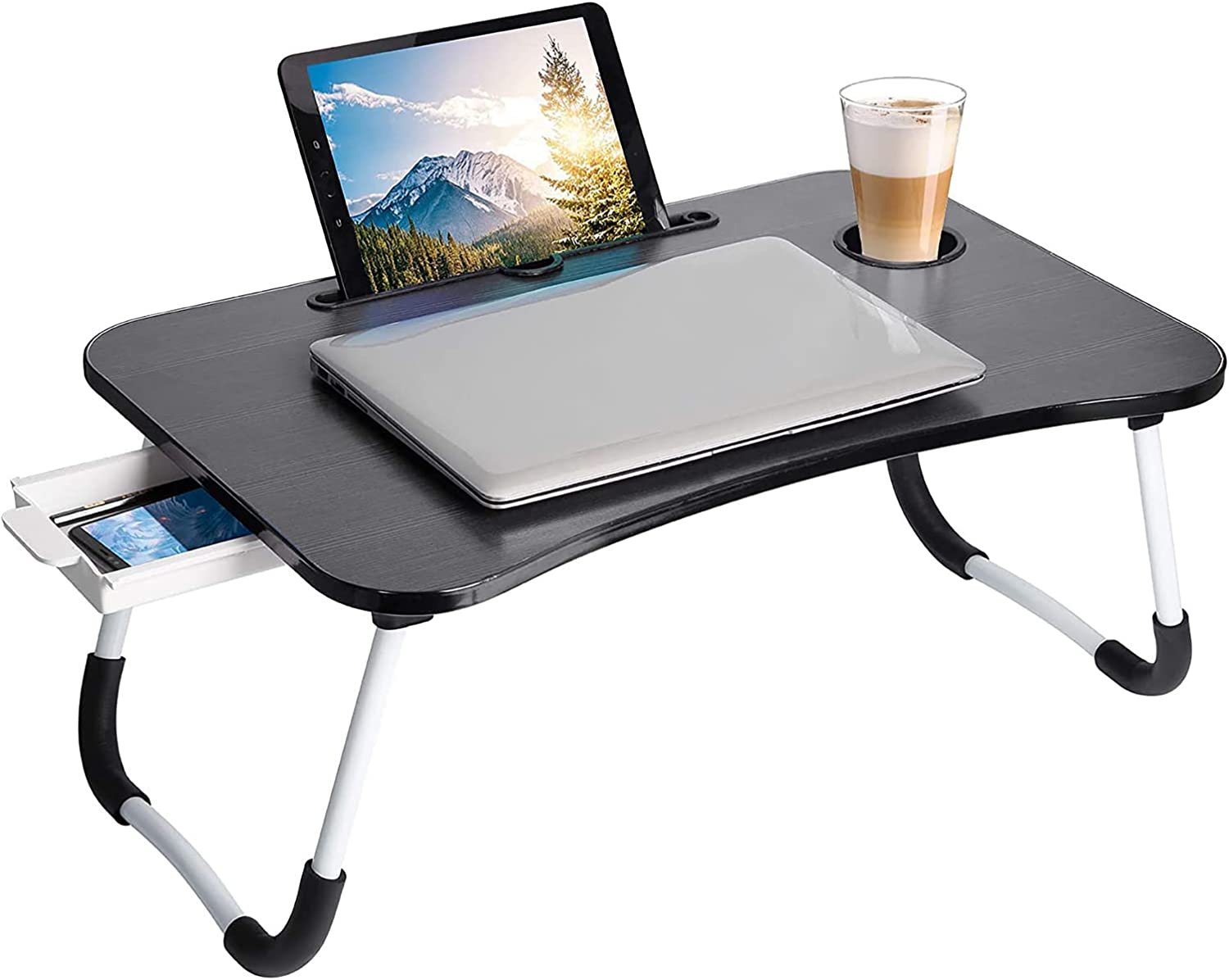 DAWNTREES Lap Table,Bed Table .Portable Foldable Laptop Tray Table with Cup Holder for Bed/Couch/Sofa Working,Reading