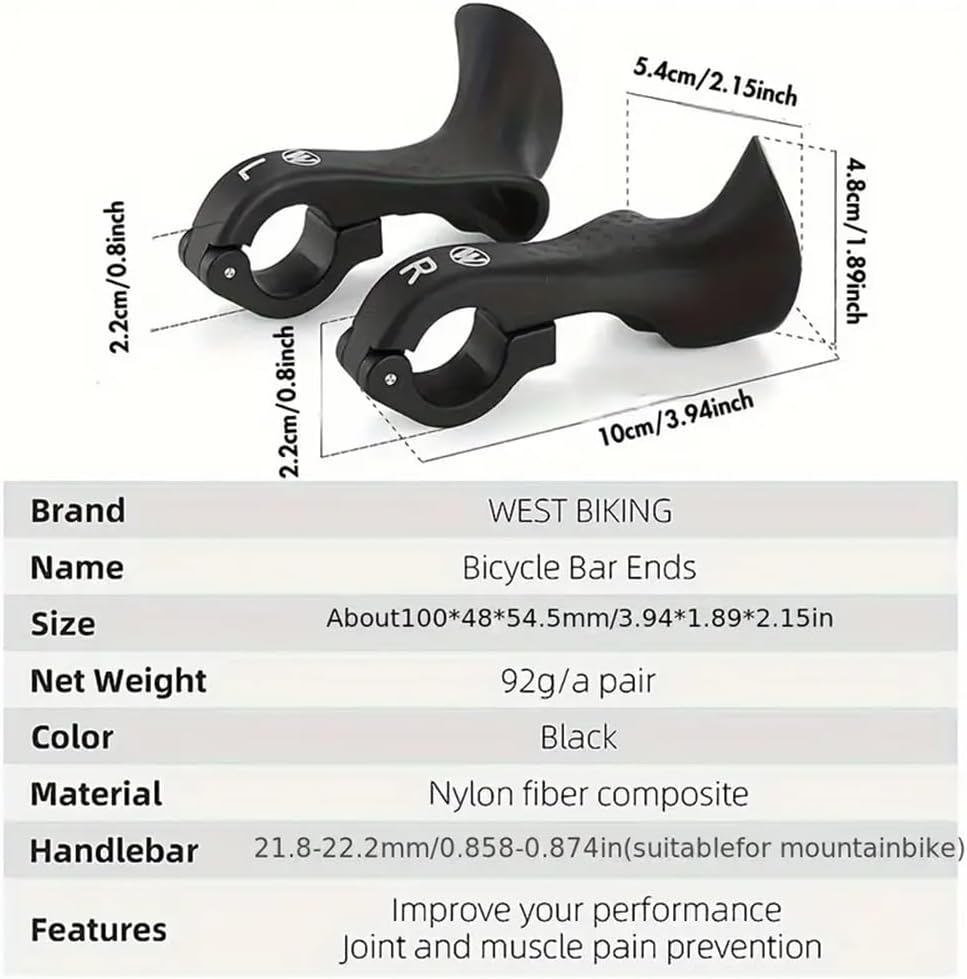 Bike Handlebar Ends Ergonomic No-Slip MTB Mountain Bike Road Cross-Country Bicycle Handlebar Extender Bar Ends Suitable for 21.8-22.8Mm Handlebar,With Fluorescent Effect image number 6