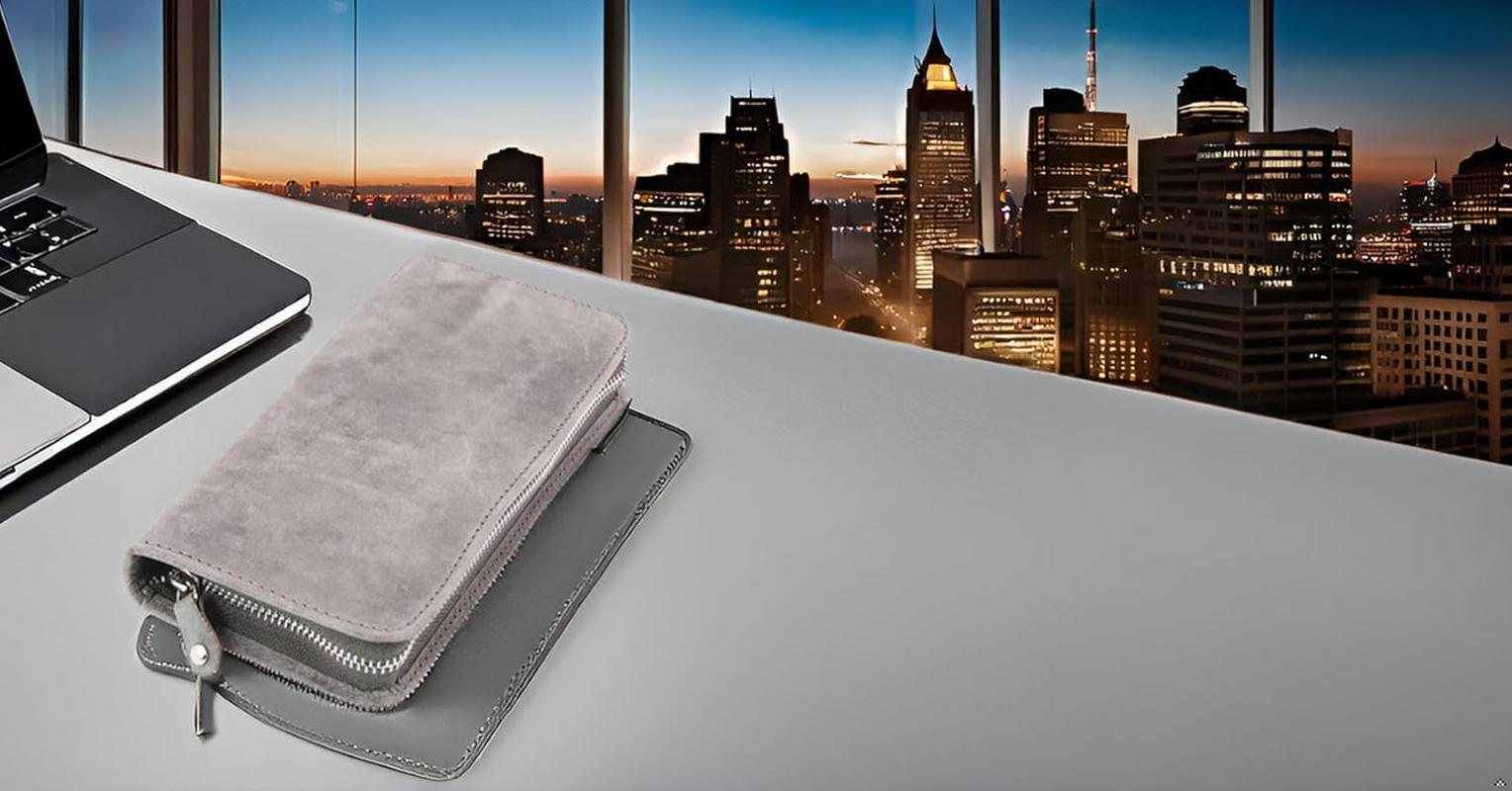 ALASSIO 2639 - Pen Case for 3 Writing Instruments, Leather Case for Pens, Ballpoint Pens or Fountain Pens, Leather Case with Closure, Leather Writing Instrument Case Approx. 17.5 X 8 X 2.5 Cm, Grey image number 3