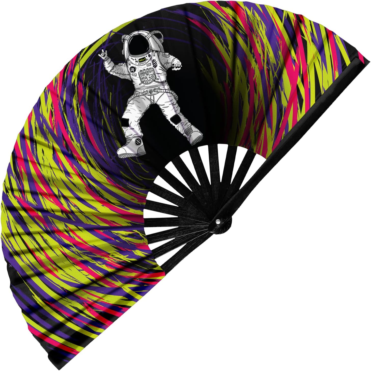 Glofx Rave Fan - UV Mushroom - Large Folding Fan - Music Festival Essential, EDM Rave Accessories, Folding Hand Fan, Clack Fan