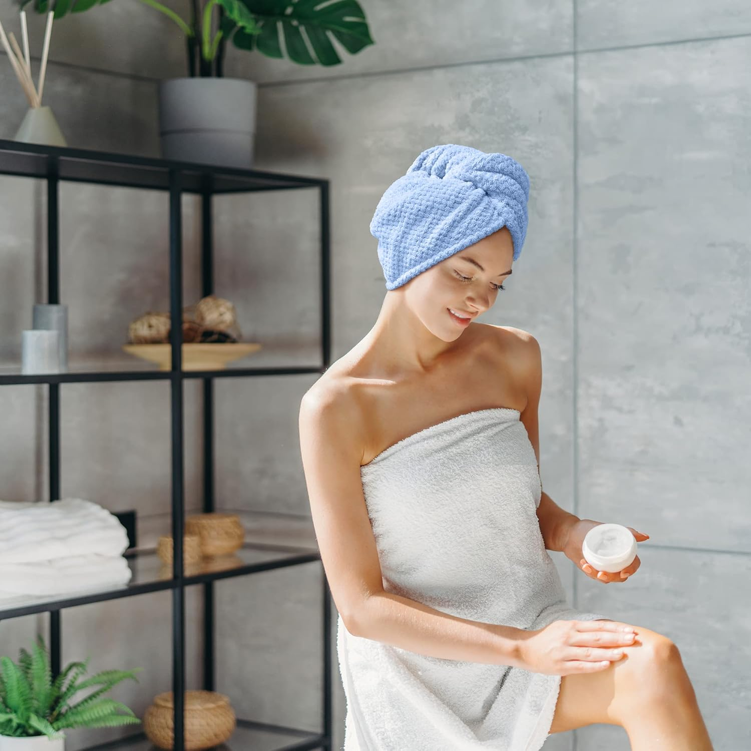 Simplefield 2 Pack Microfiber Hair Towel Wrap for Women, anti Frizz Quick Drying Hair Turban for All Hair Style, Absorbent and Lightweight (Blue) image number 1