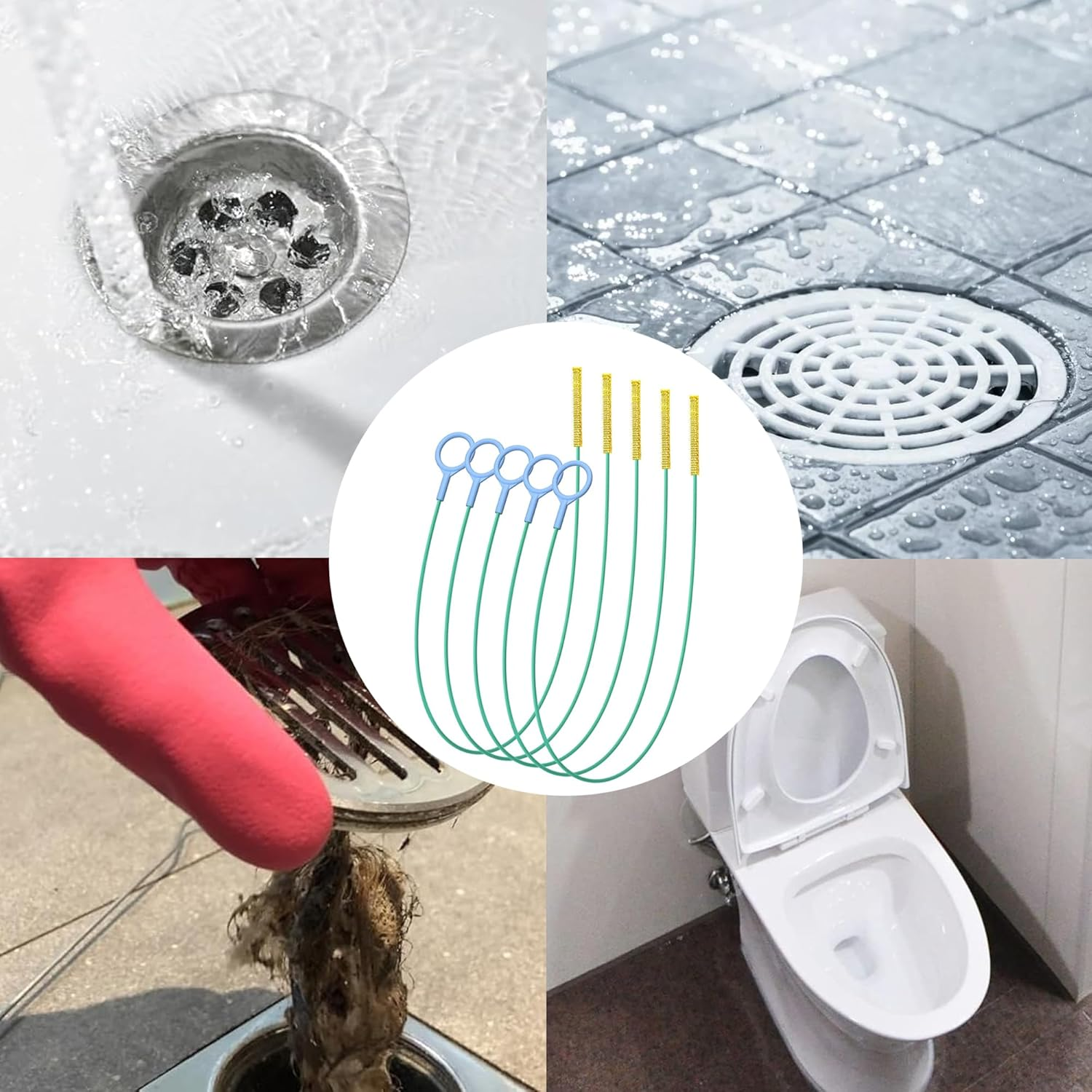 Drain Cleaner Spiral Pack of 5, Drain Spiral Sink Cleaning Hooks, Cleaning Spiral Drain Hair Clog Tool, Drain Clog Remover, for Sink Bathtub Sewers image number 6