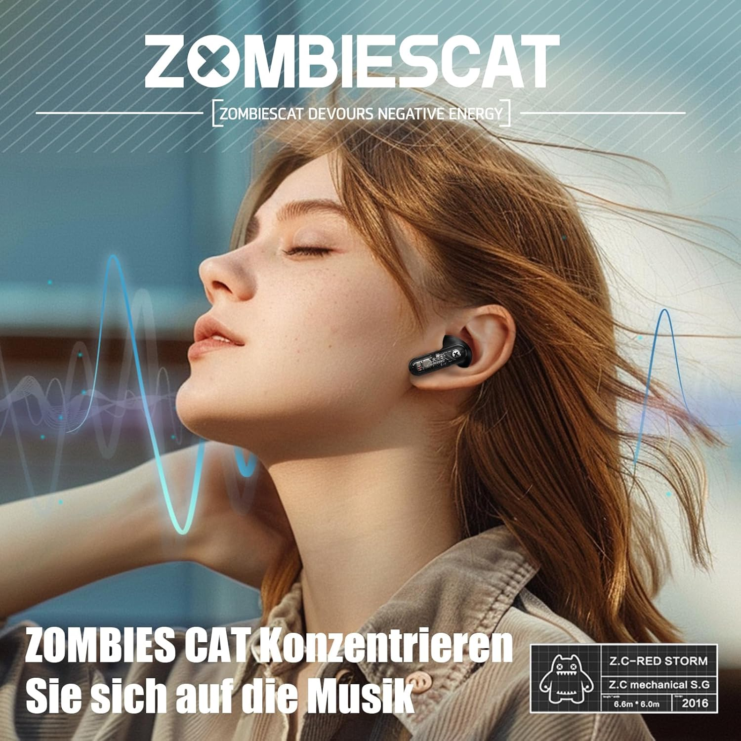 ZOMBIES CAT In-Ear Headphones Bluetooth 5.3 Touch Control In-Ear Earphones with 4 Microphones Exclusive Light Effects Intense Bass Wireless Headphones for Ios Android B2 Black - Black image number 5