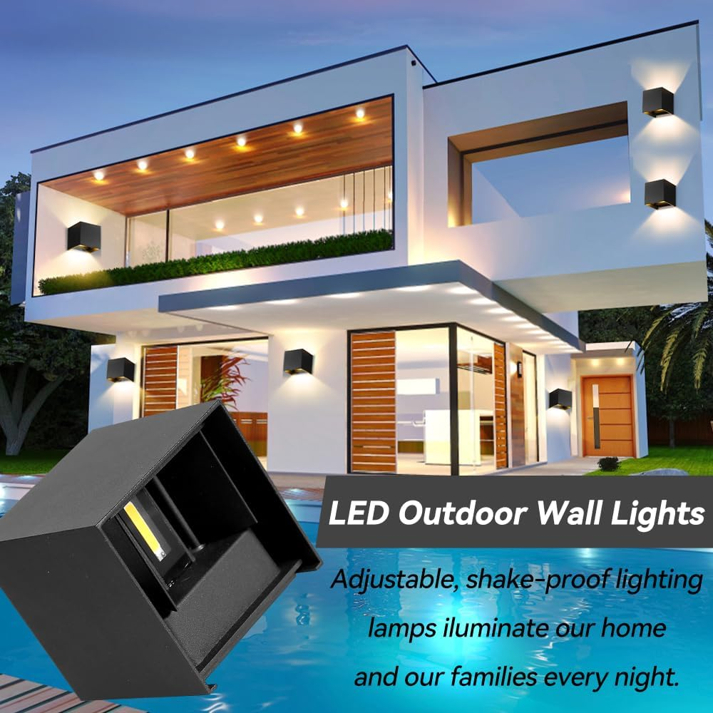 YICALE 4Pcs Outdoor Wall Lamp, 12W IP65 Waterproof Outdoor Wall Lamp, 3000K Warm White, Adjustable Angle Light, Black Wall Light, for Patio, Stairs, Balcony, Garden, Porch image number 4