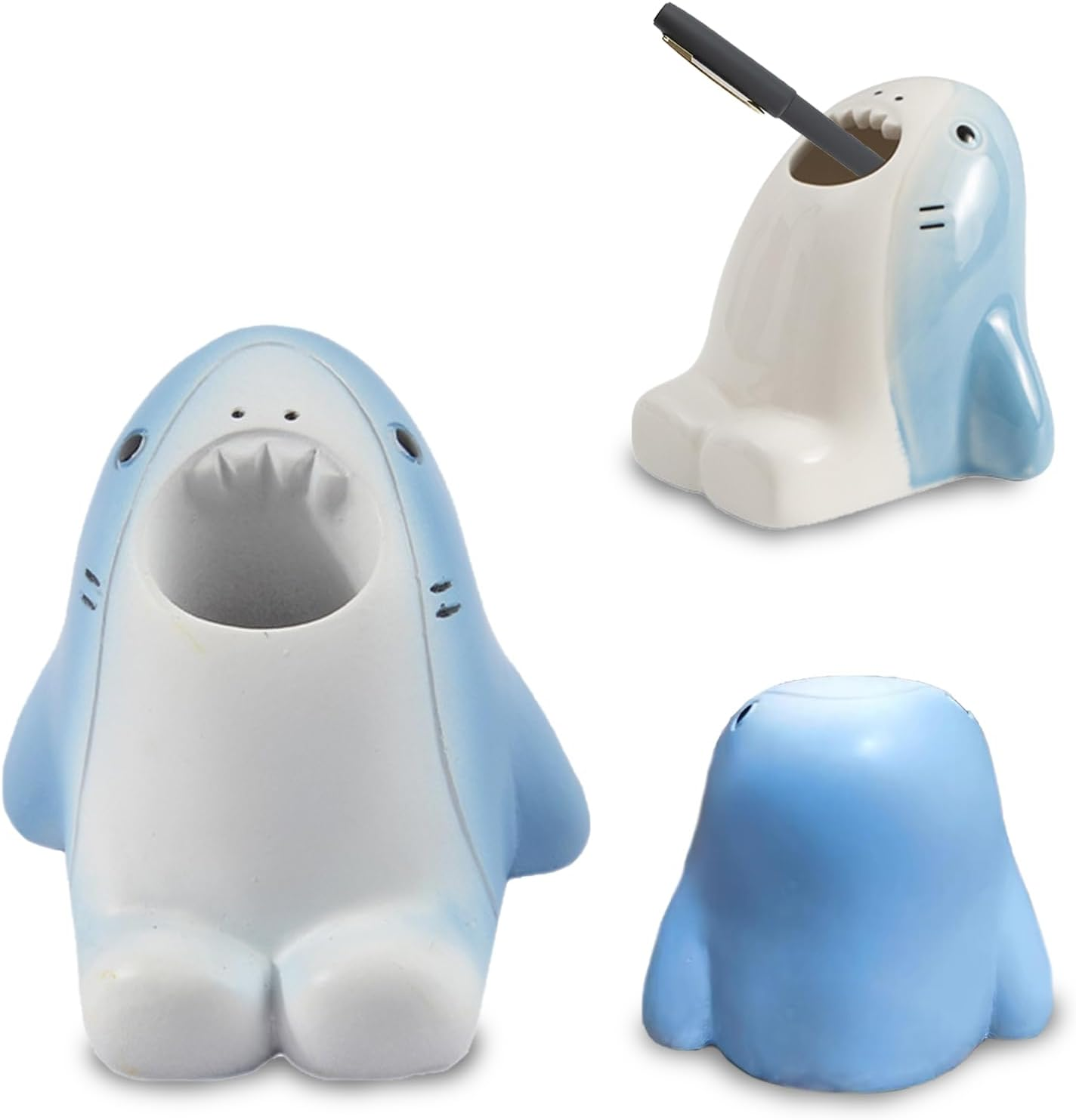 Cute Pen Pencil Holder,Kawaii Resin Animals Organizer,Creative Shark with Wide Mouth Pencil Holder,Cartoon Toothbrush Holder,Mini Storage Decorations for Office Desk Dressing Table(Shark) image number 3