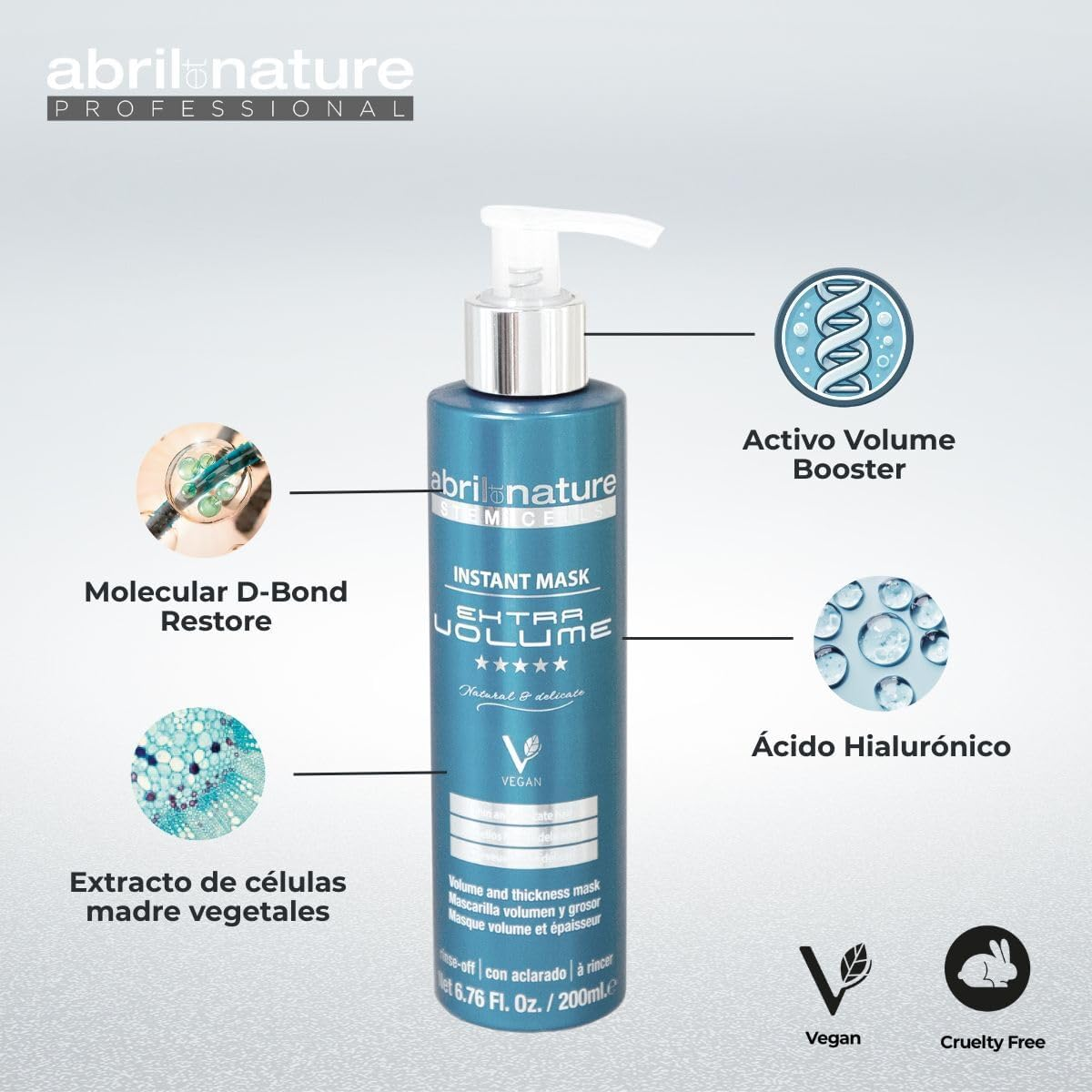 Abril Et Nature - Hair Volume Old Reset | Professional Hairdressing Mask for Fine Hair | 100% Vegan | Volume, Repair and Anti-Frizz 200 Ml image number 4