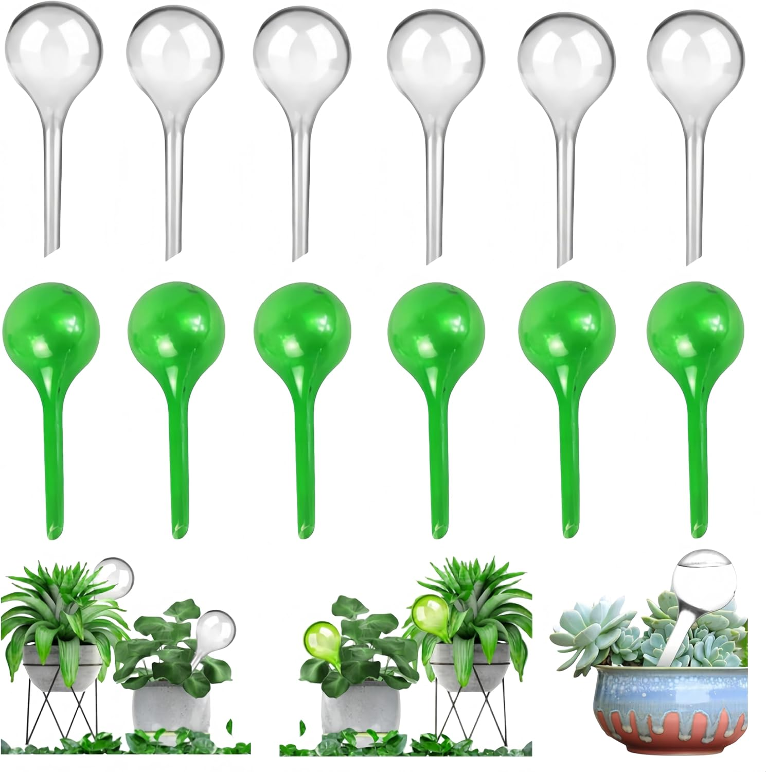 12Pcs Plant Watering Bulbs, Ai-Oumleef Plant Waterer for Indoor and Outdoor, Garden Water Device Watering Bulbs, Self Watering Planter Insert(Transparent,Green) image number 4
