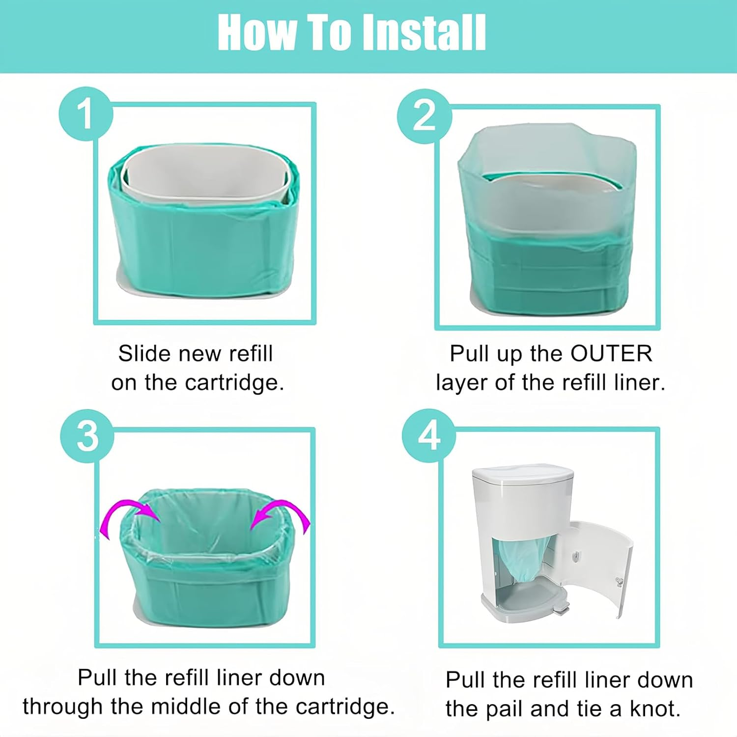 Liner Refills Compatible with Korbell Nappy Disposal Bin Liners Compatible 16L Bin - 8 Rolls/80M Diaper Bag Refill，Odor Lock and Germ Protection, Baby Diaper Pail Liner，Holds up to 1200 Nappies