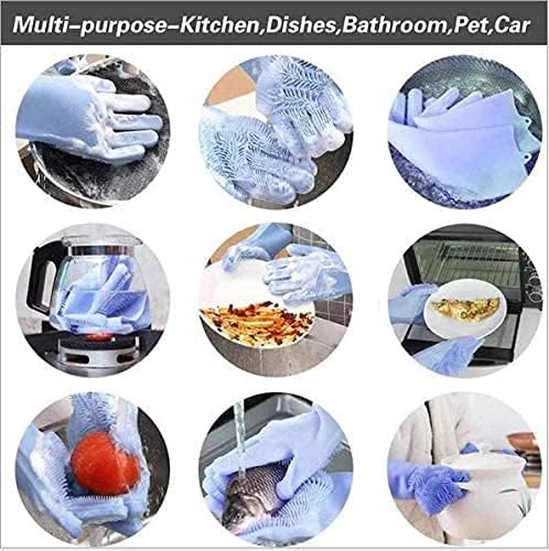 Silicone Dishwashing Gloves, Rubber Scrubbing Gloves, Sponge Cleaning Brush for Dishes Housework, Kitchen, Cars - Blue image number 2