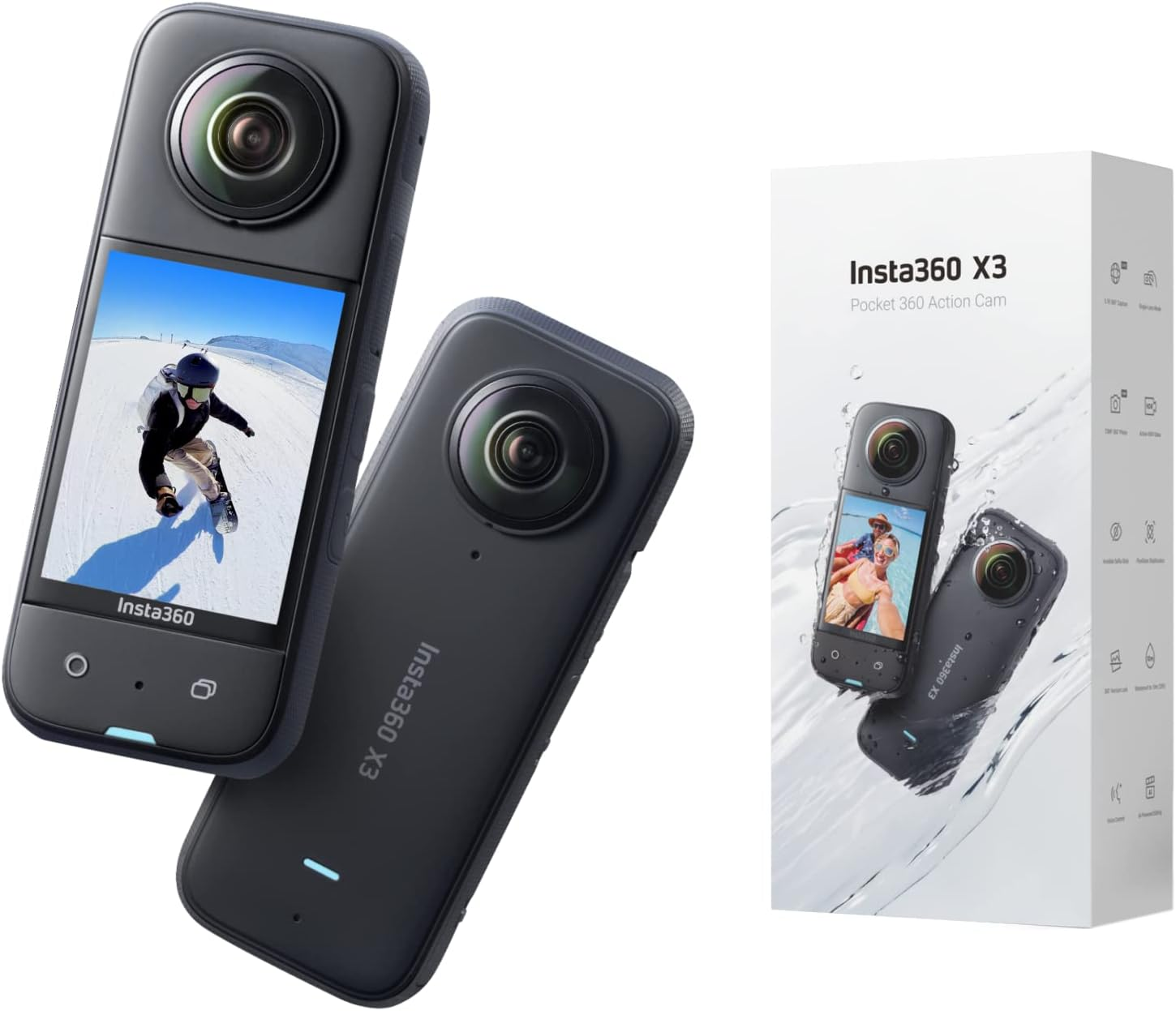 Insta360 X3 Waterproof 360&deg; Action Camera with 1/2 Inch Sensor, 5.7K 360&deg;, 72MP 360&deg; Photos, Stabilization, 2.29 Inch Touch Screen, Vibration Feedback, AI Editing, Live Streaming, Voice Control image number 3