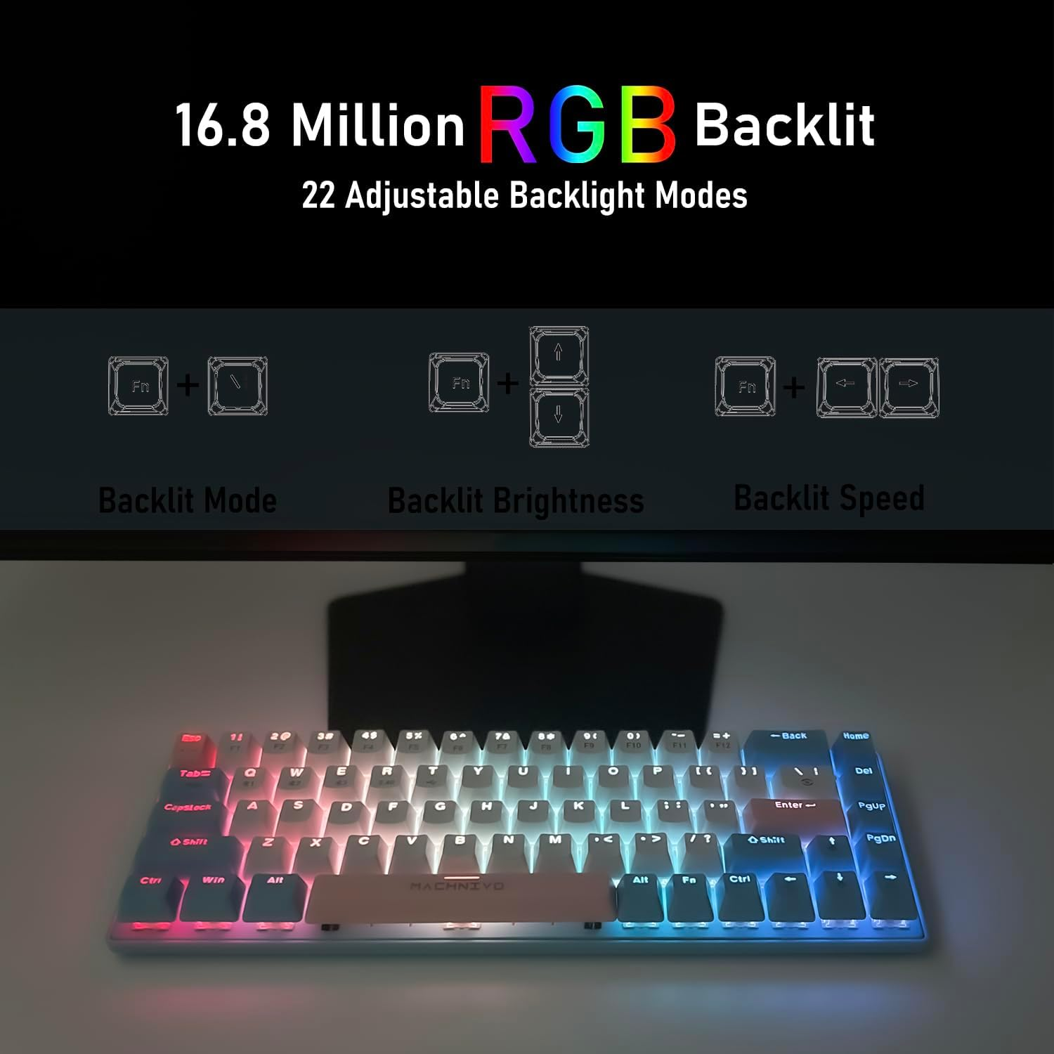 60% Wireless Mechanical Keyboard, MACHNIVO K11 68 Keys Gaming Keyboard with Hot Swappable, 2.4Ghz/Bluetooth/Usb-C to a Cable, RGB Creamy Keyboard Compatible with Windows/Mac (Blue Switch, Blue & Pink) image number 4