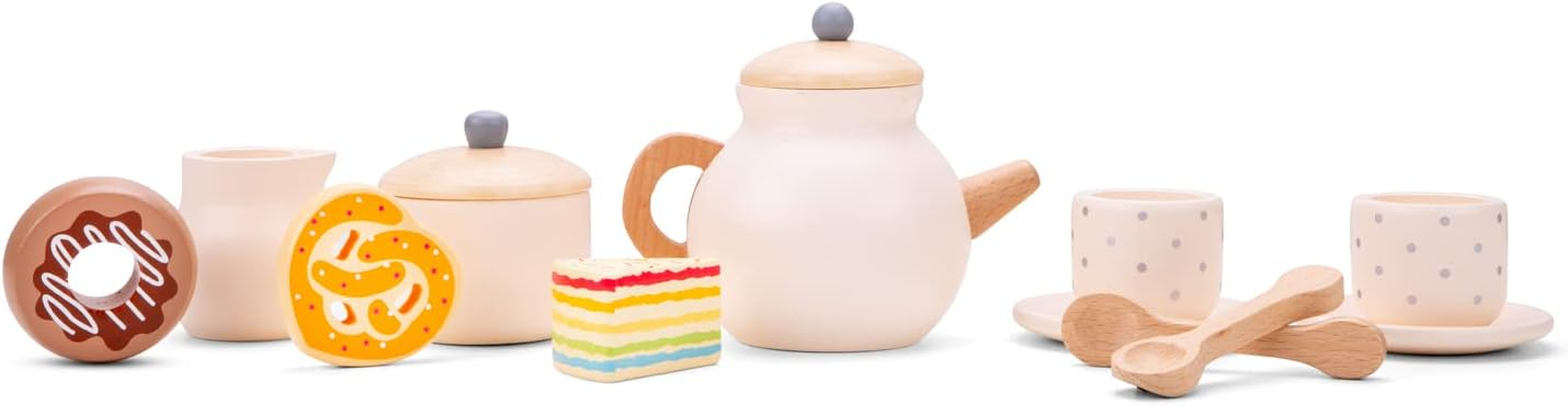 New Classic Toys 10619 Wooden Tea Set, Beige