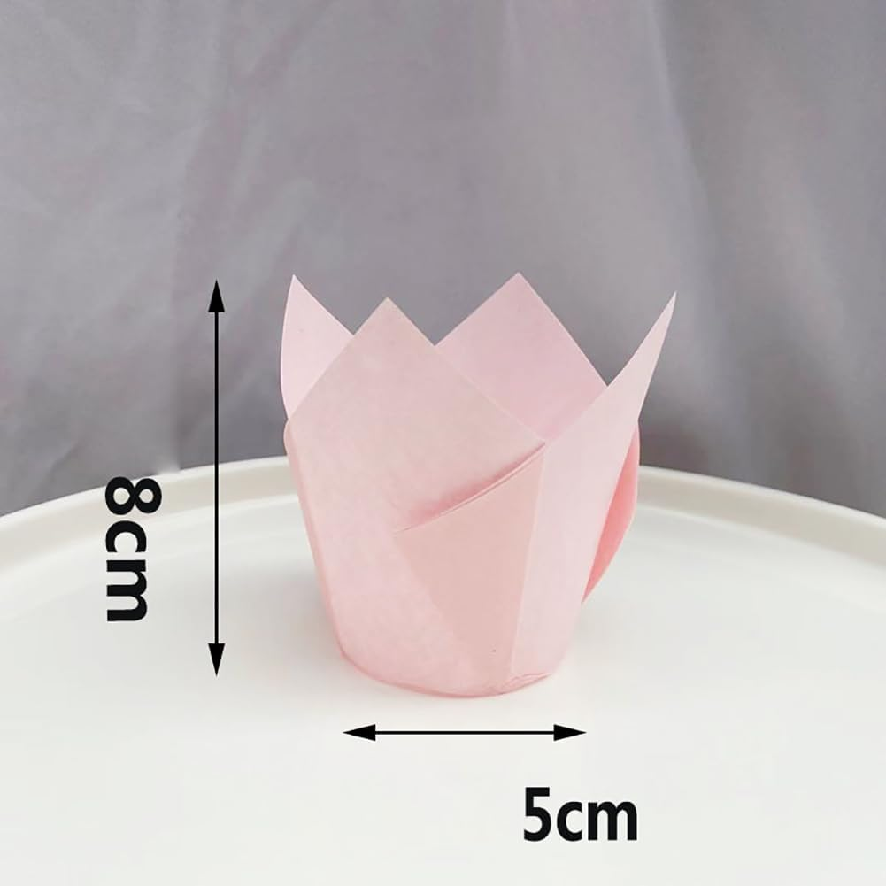 100 Pcs Tulip Cupcake Liners Paper Baking Cups Muffin Holder Wrappers Greaseproof Muffin Liners Party Dessert Liners for Wedding Birthday Christmas image number 3