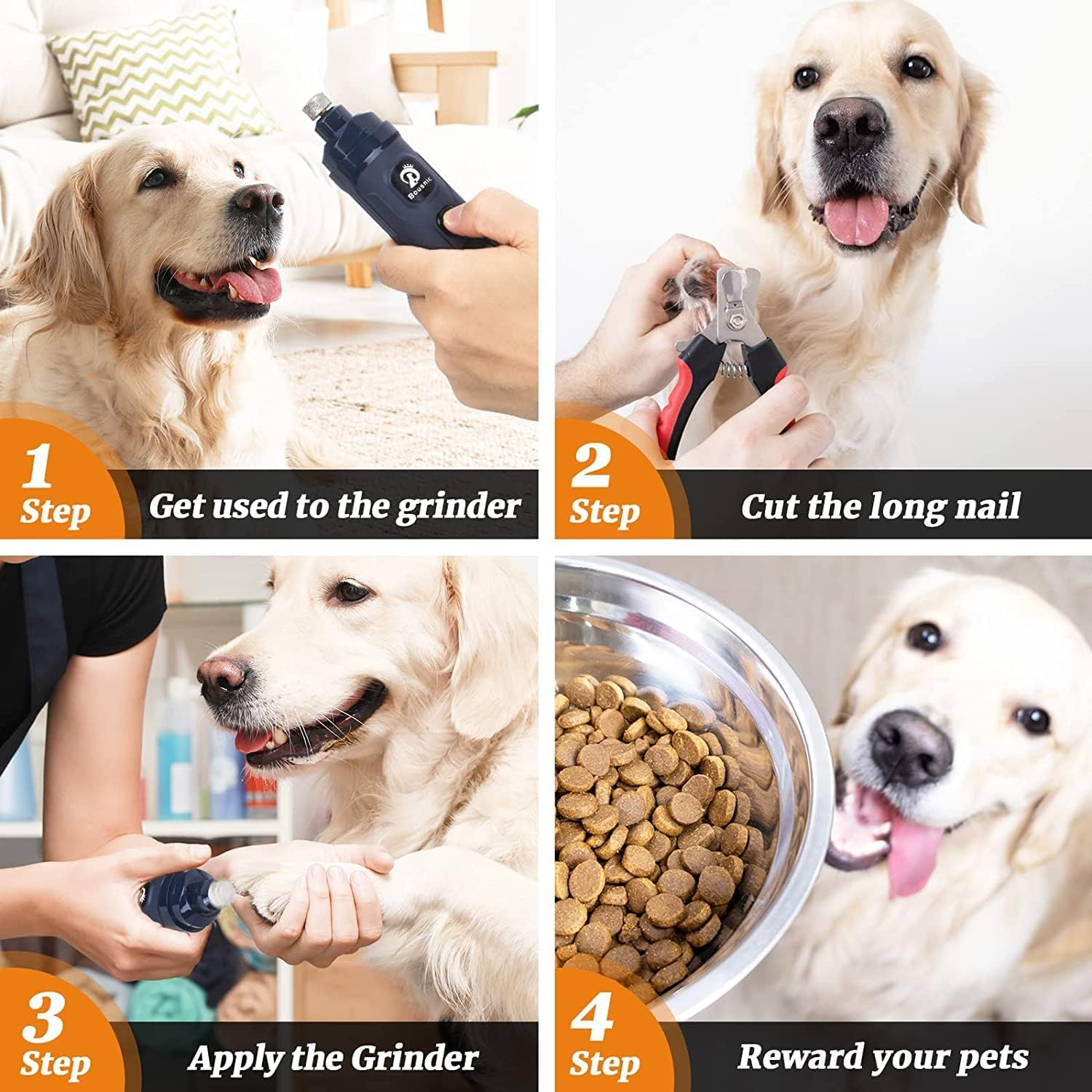 Bousnic Dog Nail Grinder and Clipper Kit - 2-Speed & 2 LED Lights Electric Rechargeable Pet Nail Trimmer Painless Paws Grooming & Smoothing for Small Medium Large Dogs & Cats image number 5