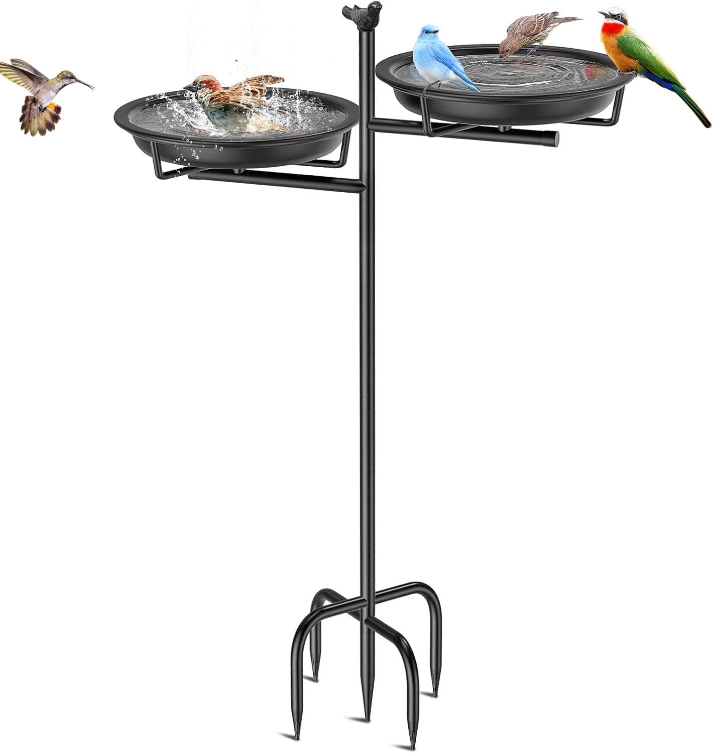 Veyfolzin.St Bird Bath Bowl Standing, 2-In-1 Bird Bath for Outdoor Garden with Double Basin for Water and Food, Metal Birds Bird Basin for Garden Decoration (Old Green)