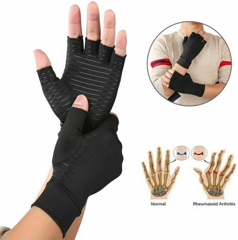 Compression Copper Arthritis Gloves Hand Wrist Brace Finger Pain Relief Supportf - Anti-Odor, Fingerless Design for Men & Women, Ideal for Carpal Tunnel & Sports image number 5