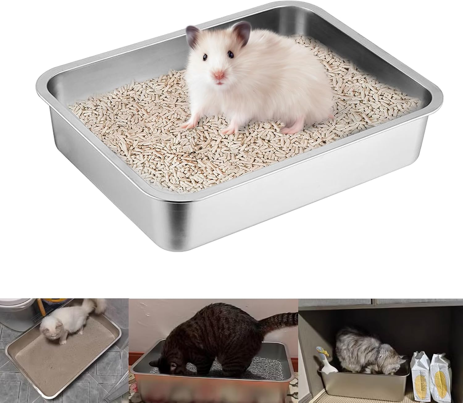 Cat Litter Tray Thickened 304 Stainless Steel, Litter Box, Metal Toilet Cats and Rabbits, Never Odours, Rustproof, Non-Stick Smooth, Non-Slip, Easy to Clean (17.8 Inches L X 13.8 Inches W X 4 Inches image number 6