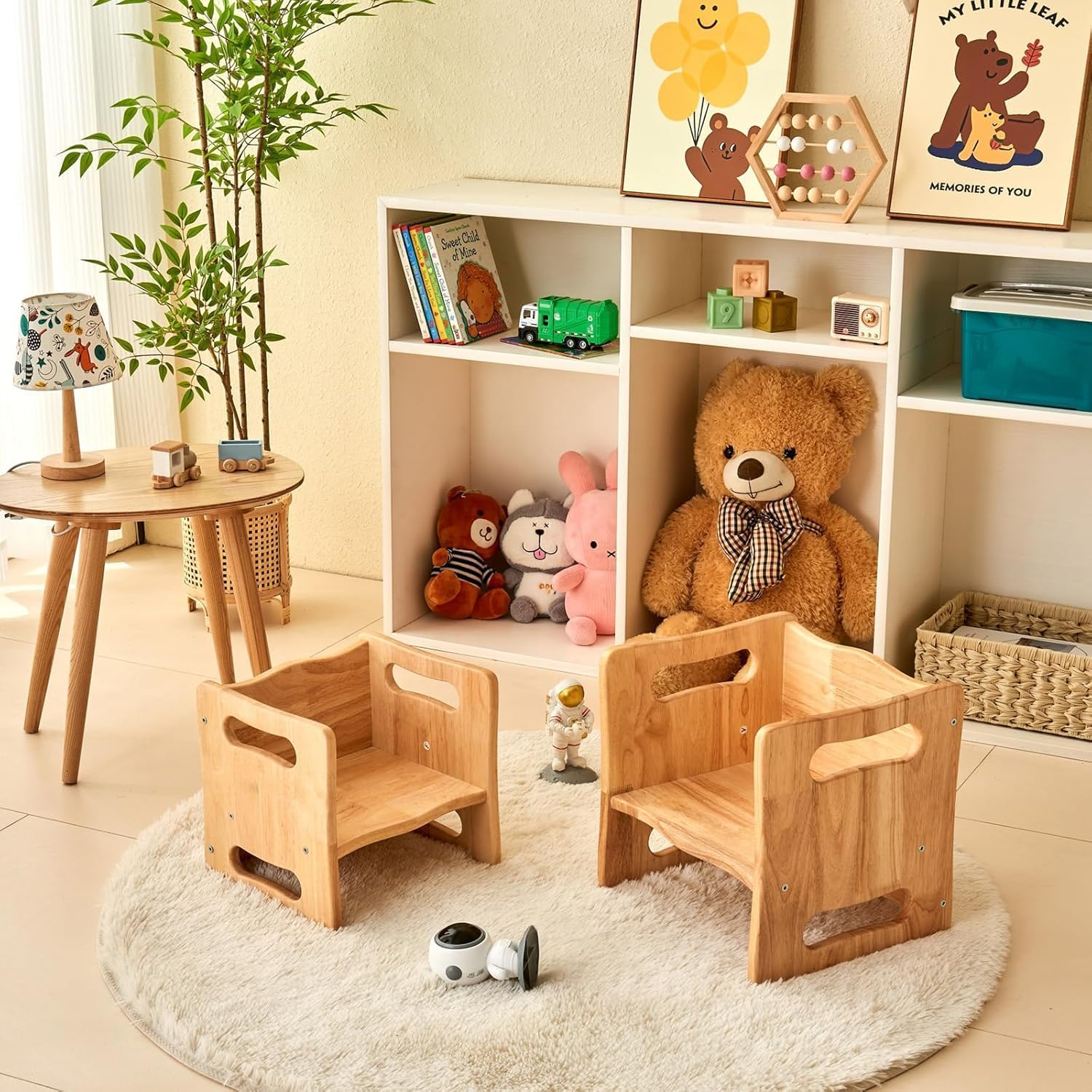 Wojkod Rubber Wood Montessori Weaning Table and Chair Set for Toddlers Age 1-3,Cube Table and Chair Set for Kids to Reading/Eating/Playing,Natural Quality Solid Wood Children Furniture,Cpc Certified image number 3