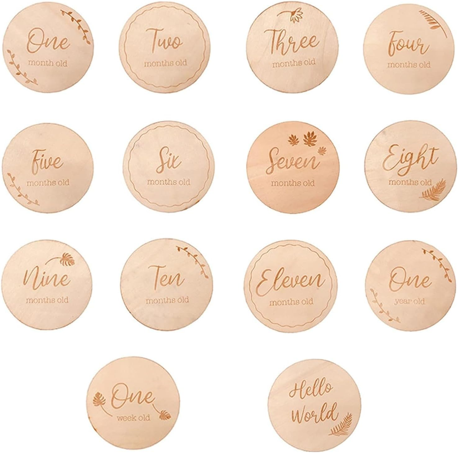 14Pcs Natural Wooden Baby Milestone Cards, Monthly Growth Markers for Newborn Photography, Pregnancy & First Year Keepsake image number 2