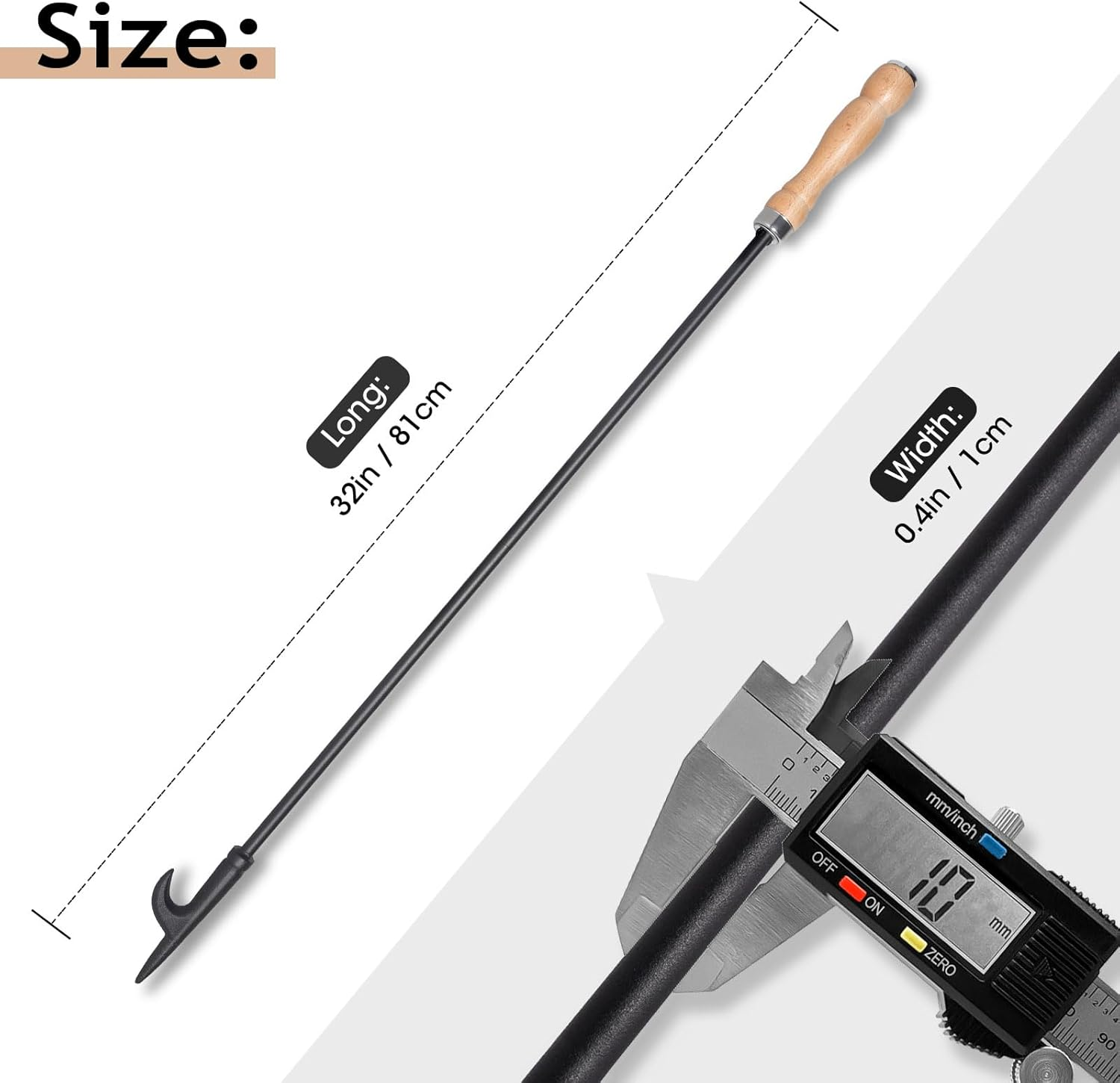 AGM Fire Pit Poker, 32" Fire Poker Stick with Wooden Handle for Campfire, Fireplace, Bonfires, Heavy Duty Wrought Iron Fire Pit Tools Accessories for Outdoor & Indoor image number 5