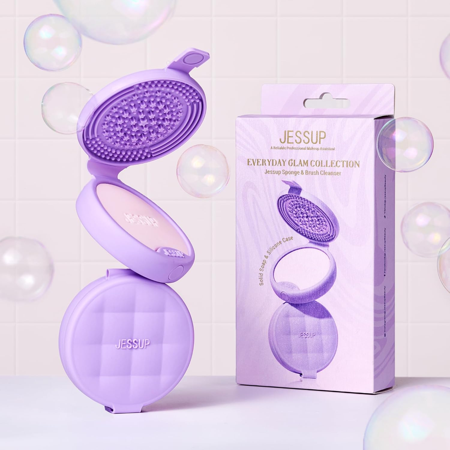 Jessup Makeup Brush Cleaner Mat Silicone with 2Pcs Solid Soap, Portable Cleaning Tool for Cleaning Makeup Sponges Brushes, A013 image number 4