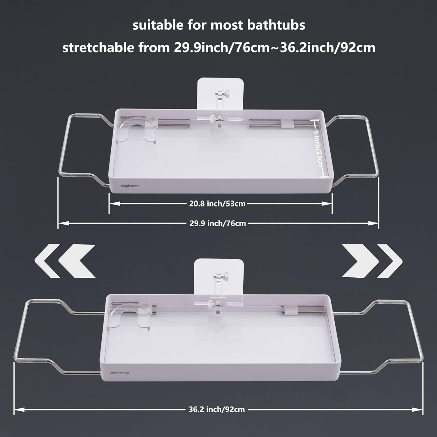 Simpletome Bathtub Tray Expandable, Floating Clear Acrylic with Aluminum Alloy, Anti-Slip (White) - White image number 6