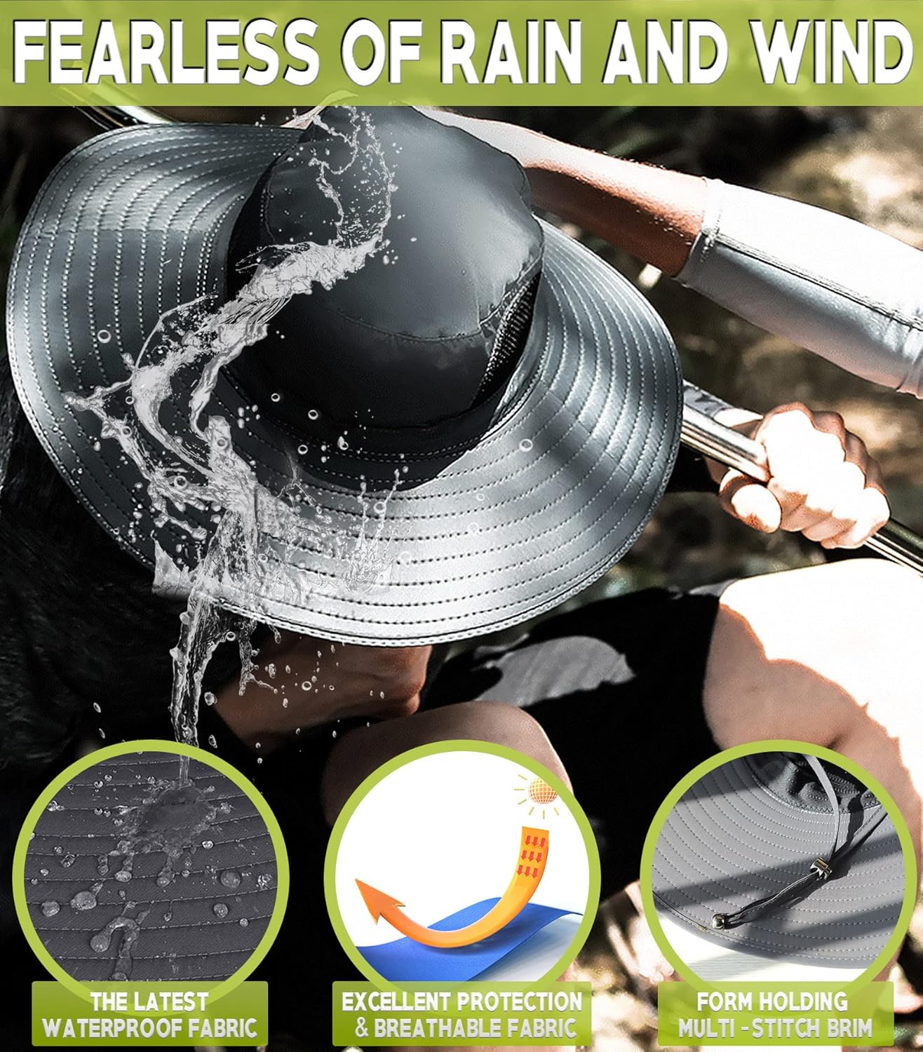 Extra Large Bucket Hat for Big Head, XXL Wide Brim Bucket Sun Hat Men/Women, Waterproof Boonie Hat for Fishing, Hiking, Camping, Smart Garden (Camo-Green) image number 4