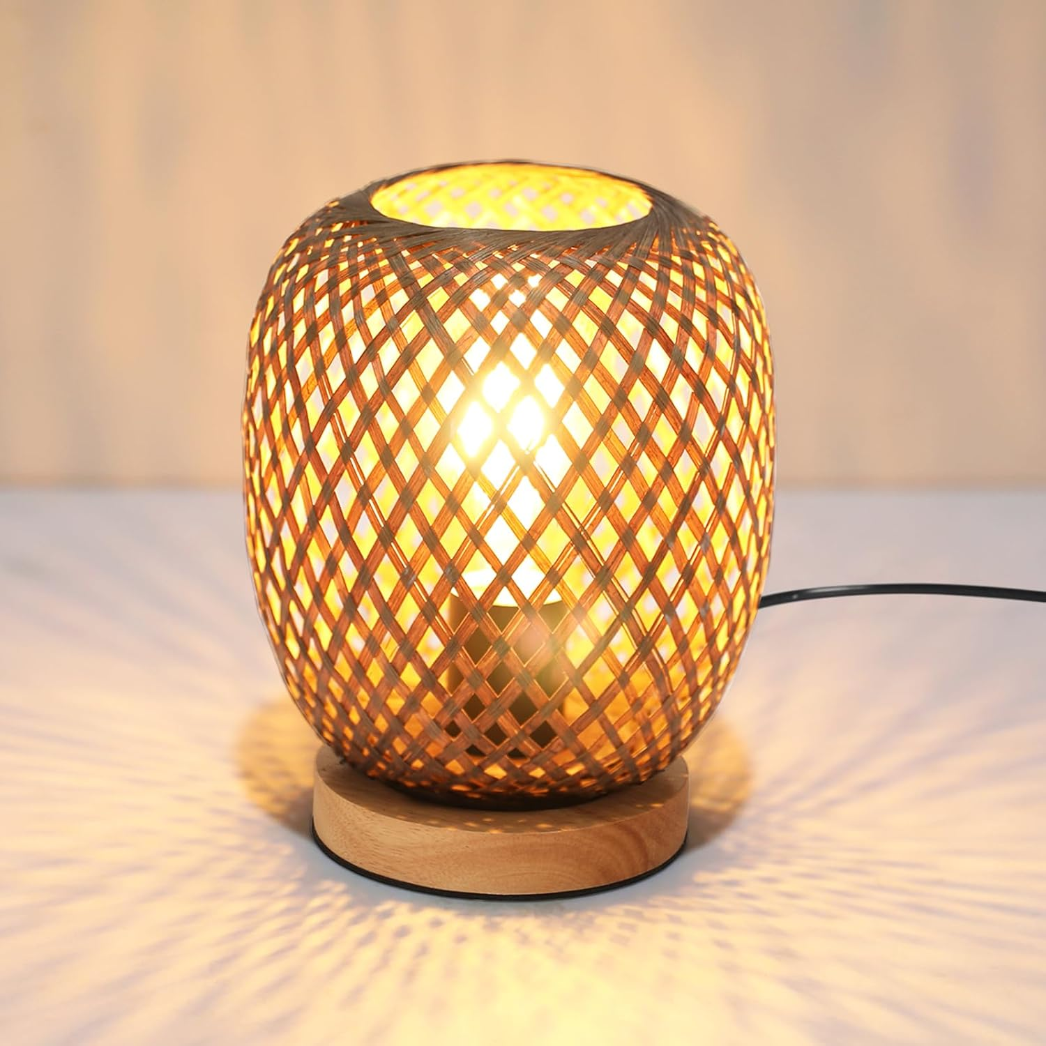 Bamboo Bedside Lamp, Vintage Retro Table Lamp with E27 Base and Built-In Dimmer, Ideal for Bedroom, Living Room and Office (Bulb Not Included) image number 3