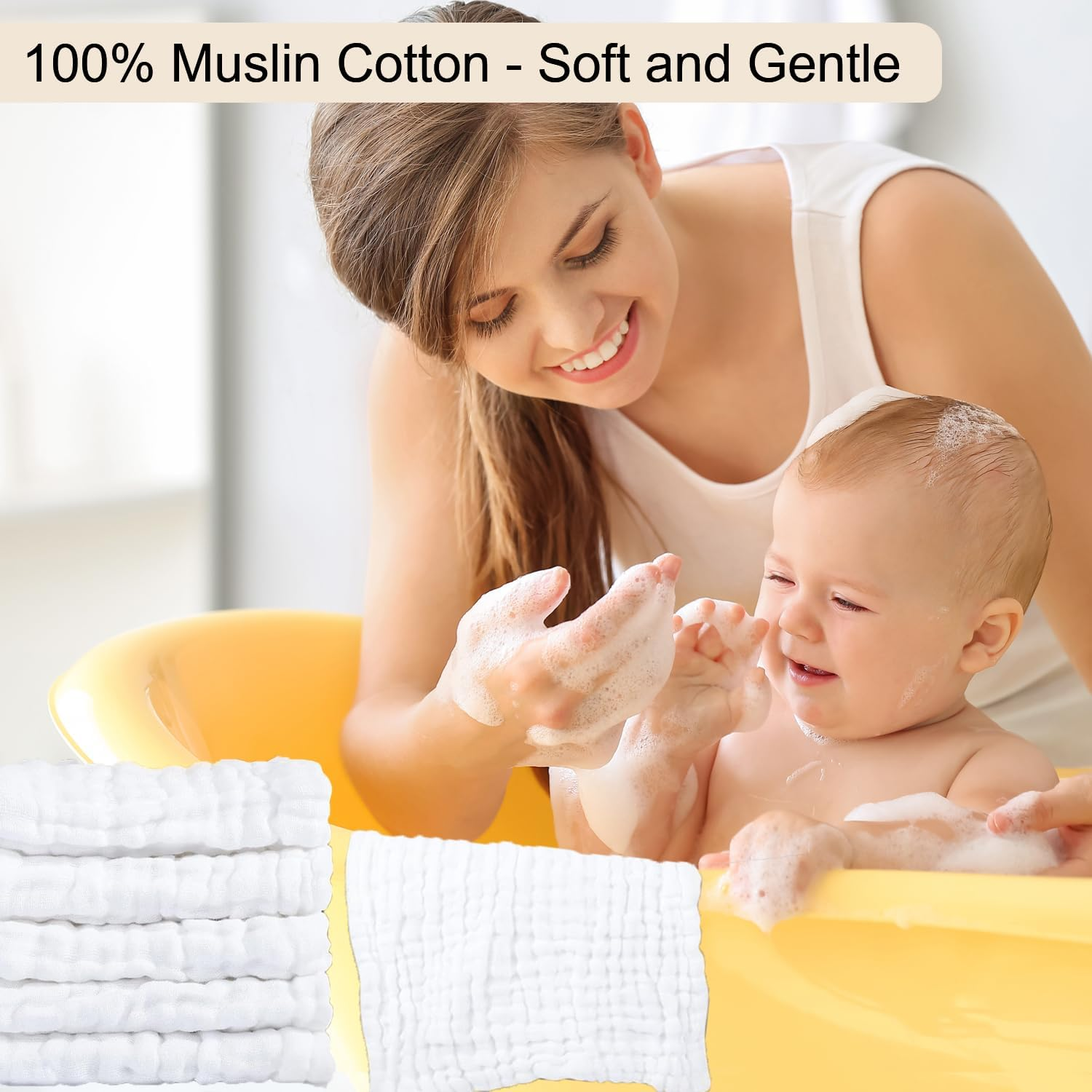 8 Pack Muslin Burp Cloths for Baby, 100% Cotton Baby Washcloths for Boys Girls, Large 20''X10'' Super Soft and Absorbent (White) image number 1