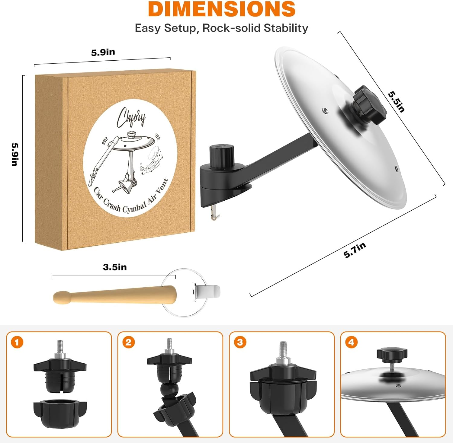 Car Cymbal Air Vent, Mini Drum Crash Cymbal Set with Mini Drum Stick, Funny Musical Instruments Gadget for Drummer Music Lovers Gift, Compact Durable Car Accessory for Most Vehicles(Silver)