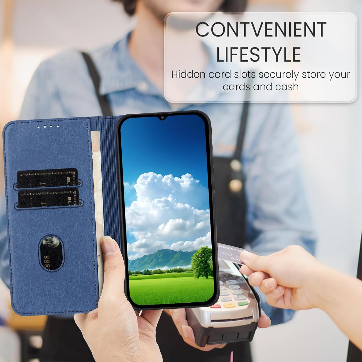 Case for Iphone 16, PU Leather Cover Wallet Case Wallet for Iphone 16, with Card Holder Slot Flip Cover Kickstand Drop Protection Magnetic Wallet Case - Blue image number 5