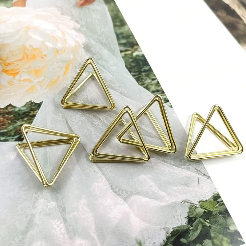DACUAN Gold Triangle Mini Table Card Holders, 60PCS Metal Card Stand Clips for Wedding Party Office image number 4