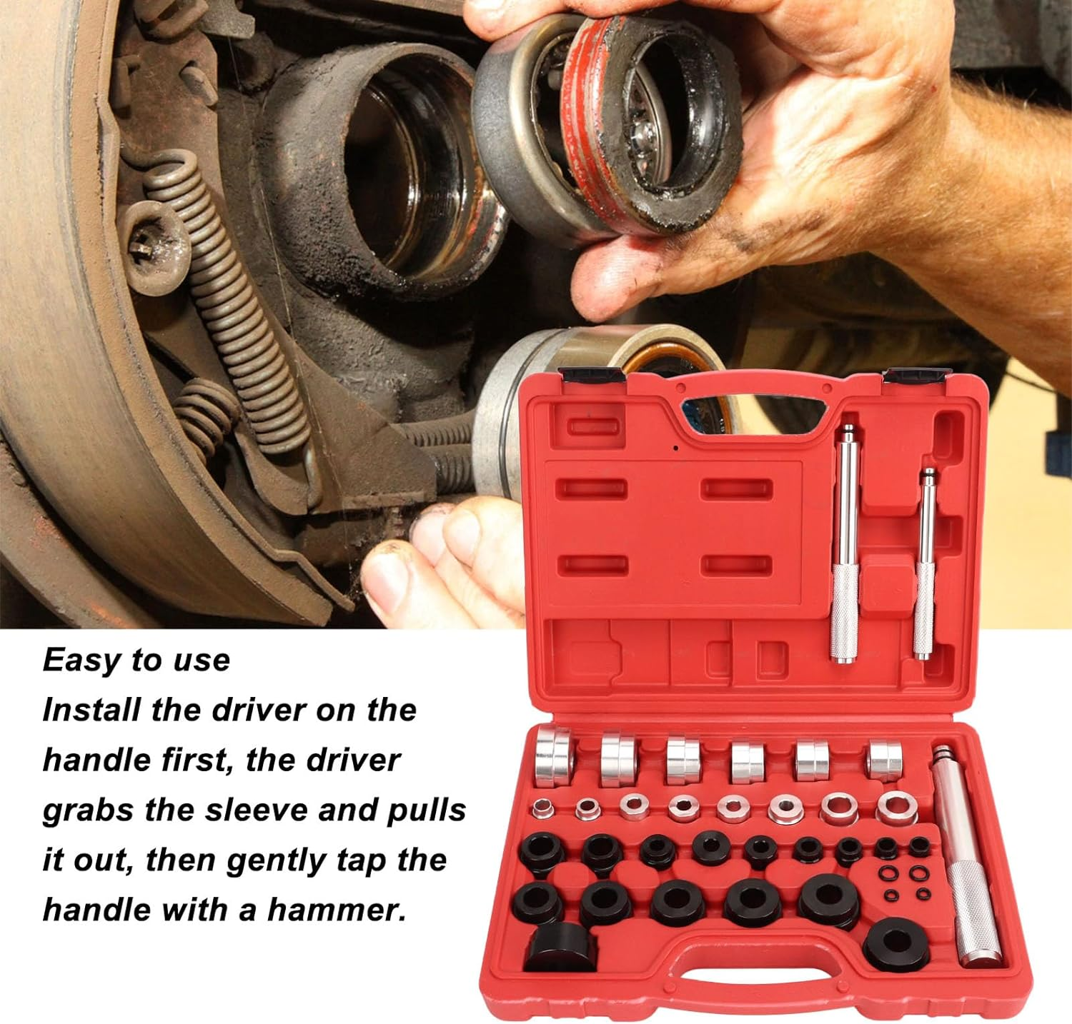 Master Bushing Driver Set - 33Pcs Metric & Standard SAE Removal & Installation Kit, Seal Removal & Installation Tool Kit, 3 Drive Handles, Easy to Use, Easy to Store image number 3