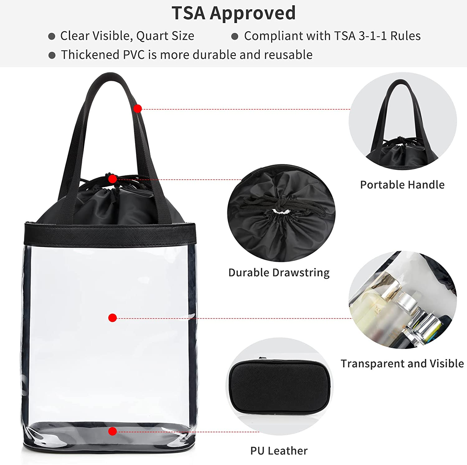 Clear Toiletry Bag, TSA Approved Toiletry Bag for Traveling, Travel Waterproof Makeup Cosmetic Bag for Women Men, Carry on Airport Airline Compliant Bag image number 1