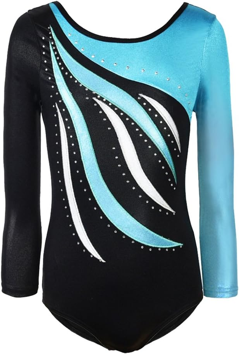 Long Sleeve Shiny Waves Metallic Athletic Dance Gymnastics Leotard Girls image number 5