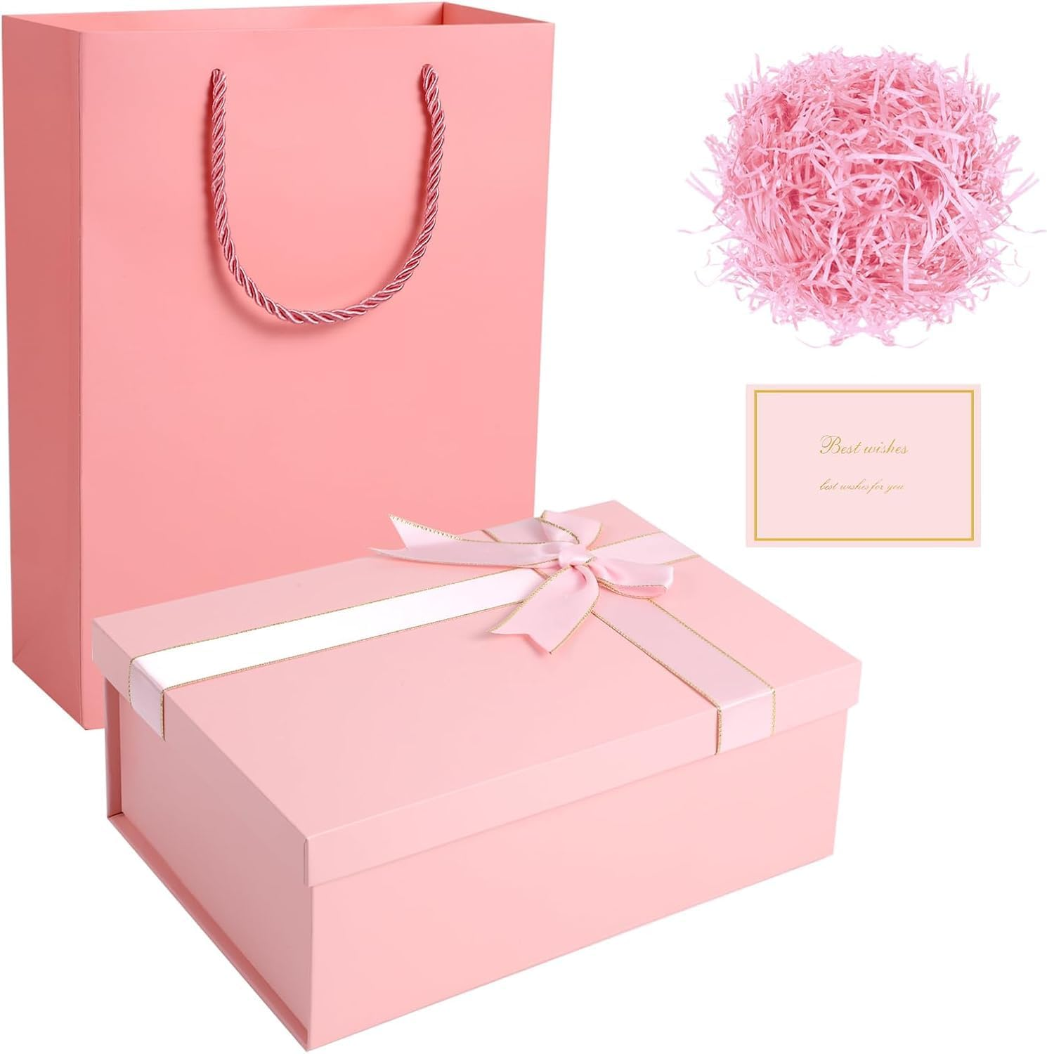 PQCLXUYA Black Gift Boxes,8.6" X 6.3" X 3.3" Gift Boxes with Lids,Luxury Gift Boxes,With Ribbon Bow, Gift Bags,Card and Shredded Paper Filler Family, Friends, Children or Clients (Black)