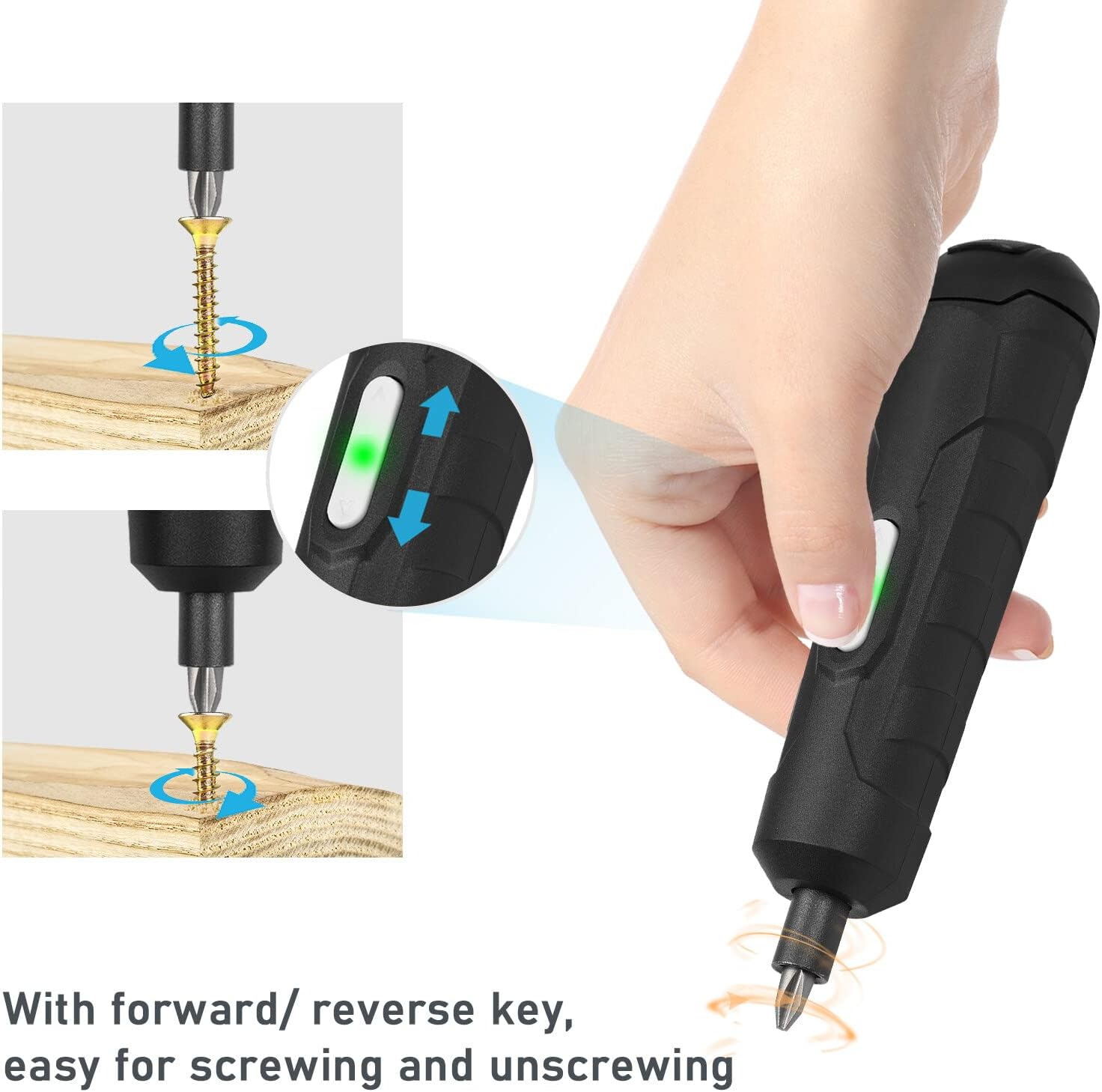 Xinyee 4.2V Mini Cordless Screwdriver Kit with 8 Screw Bits Slotted Cross Pozi, Hand Tool Electric Screwdriver Type-C USB Rechargeable Handheld Screw Driver Forward/Reverse Rotation, with Zipper St image number 3