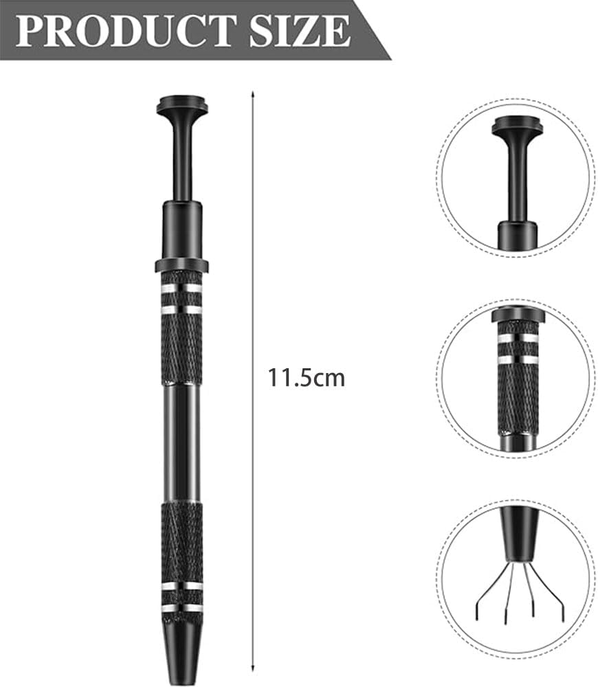 2 Pcs Piercing Ball Grabber, Pick up Tool with 4-Claw,Beads Gems Parts Claw Picker, Stainless Jewel Diamond Tweezers for Electronic Component Catcher for Tiny Objects in Home Office (Silvery+Black) image number 1