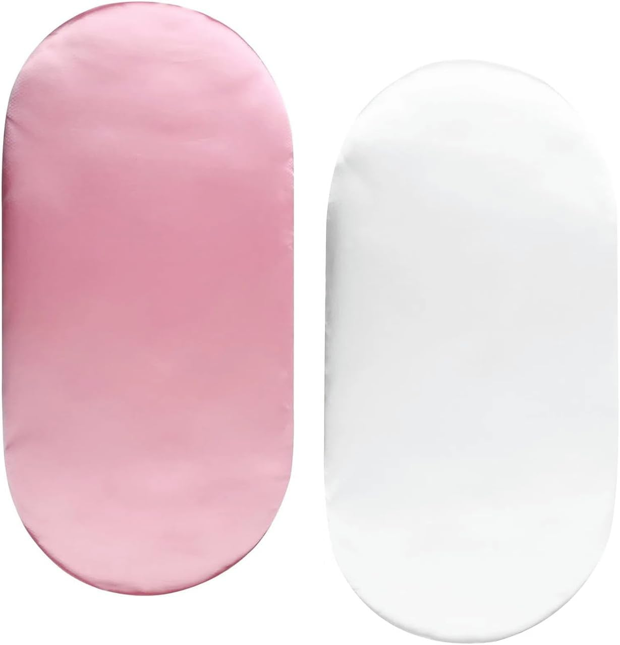 Satin Bassinet Fitted Sheet Set, Ultra Soft Fabric for Standard & Oval Bassinets, 2-Pack Machine Washable Crib Sheet Alternative, Pink & White - SZTTY image number 3