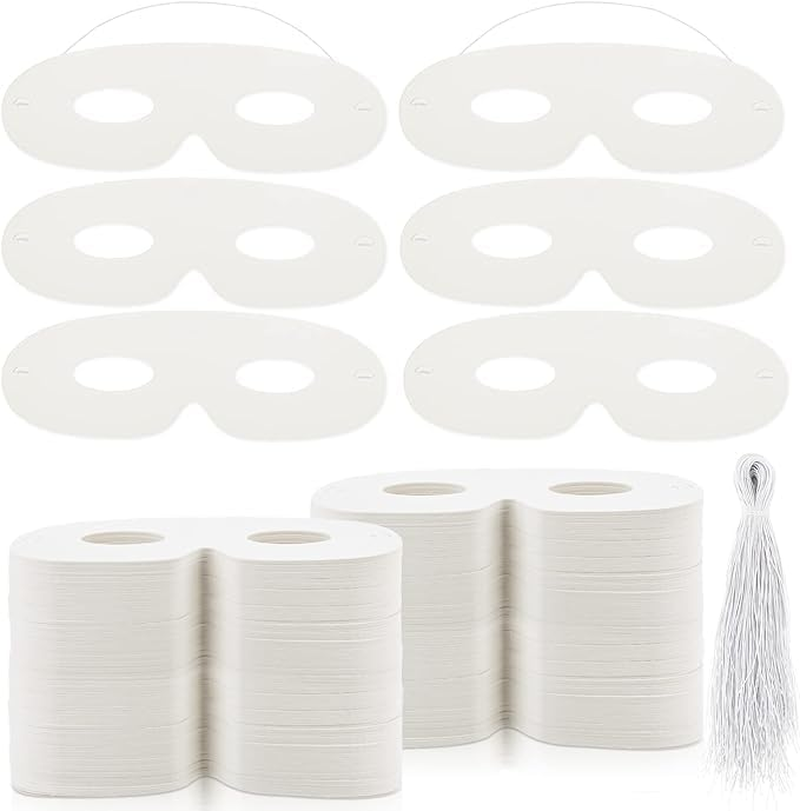 180 Pack White Paper Eye Masks Plain Masquerade Mask Die Cut Blank Mask Paper Art Masks Paintable for Cosplay Halloween Party with Elastic Ropes image number 2