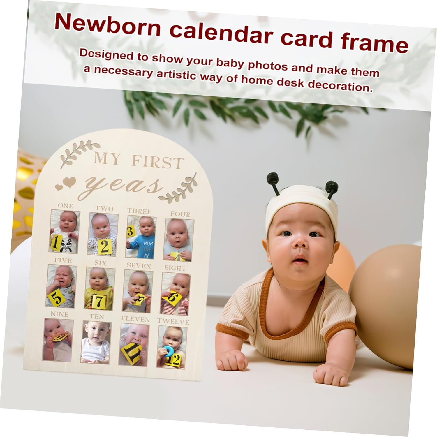 Vaguelly Sturdy Wooden Photo Frame for First Year Newborn Milestones Month Keepsake image number 3