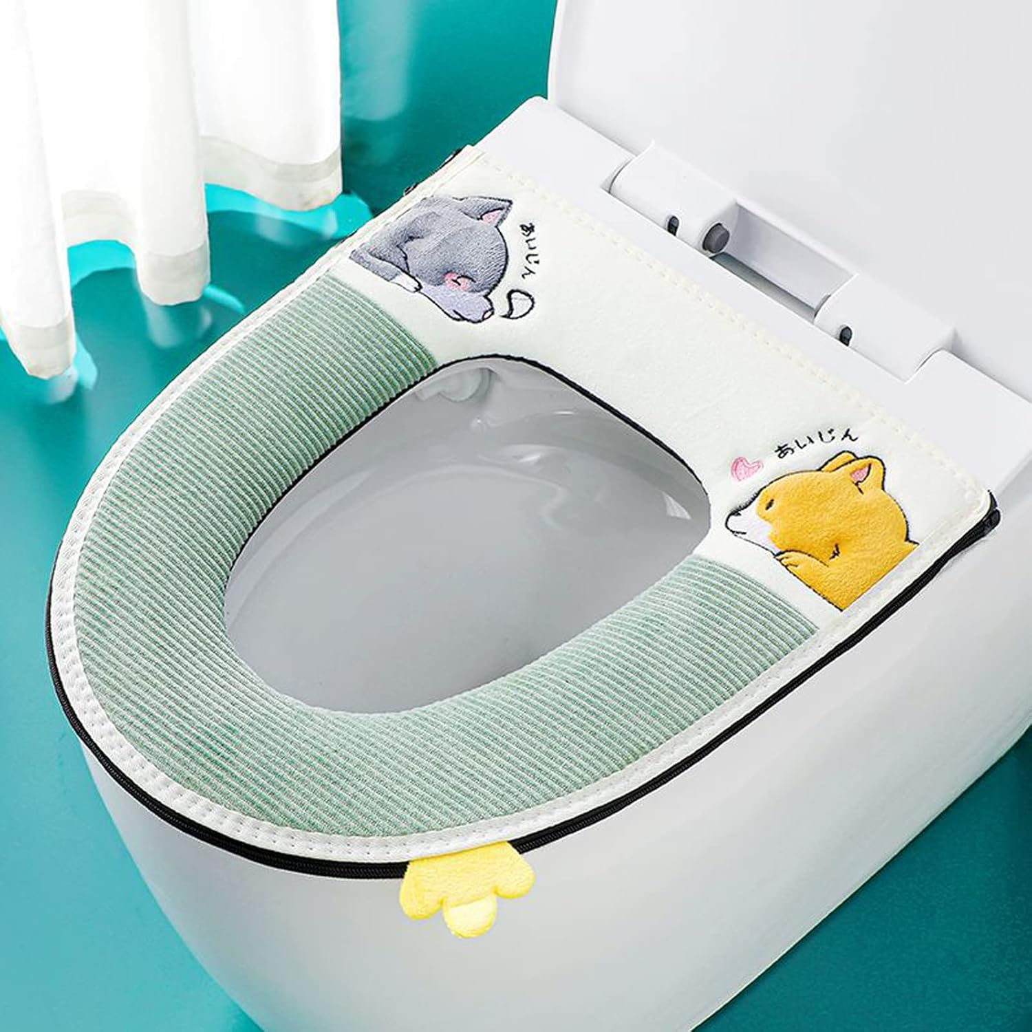 2 Pcs Universal Thickened Toilet Seat Cushion Cover Warm Washable and Reusable Soft Toilet Seat Cover Pads with Zipper (Green + Grey) - Red + Grey image number 6