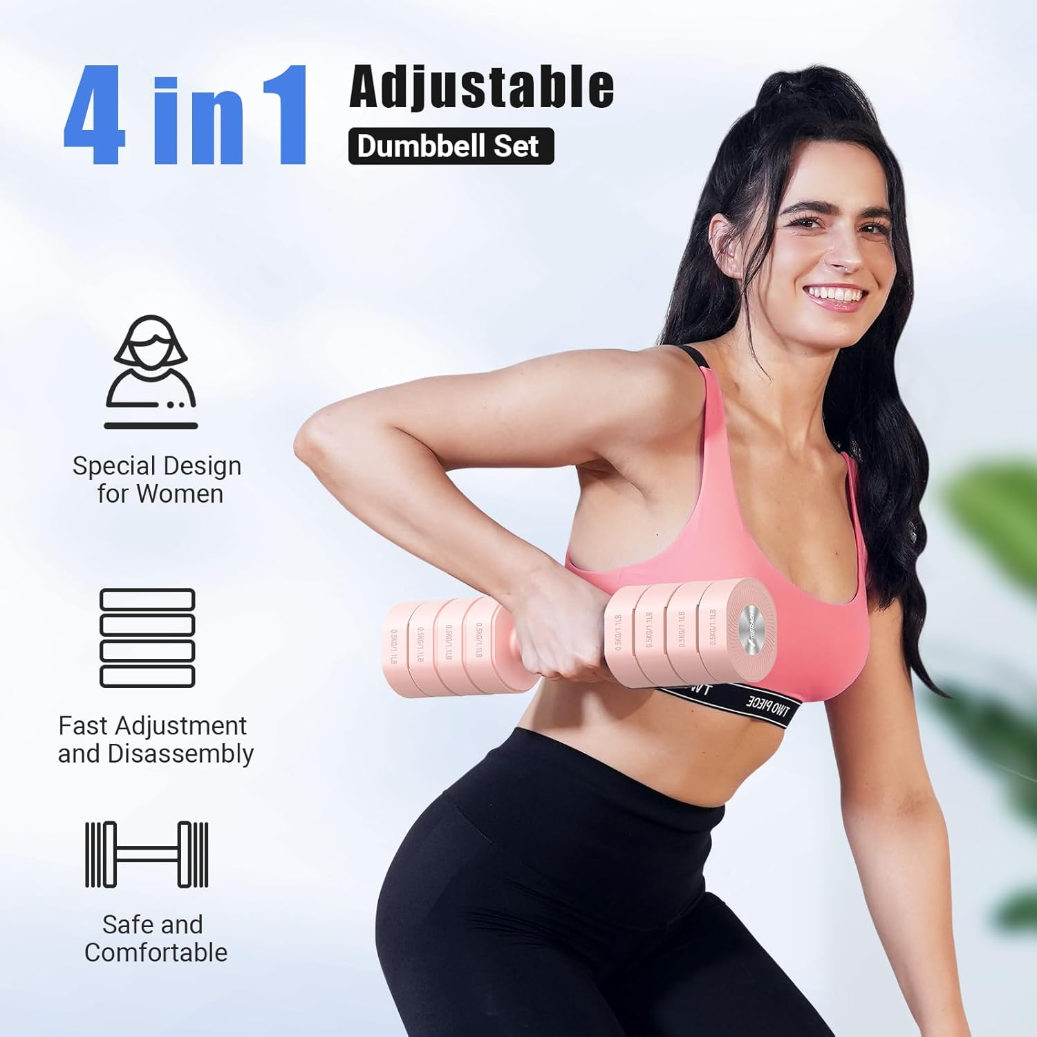 MERACH Adjustable Dumbbell Set Weights of 2, Soft-Touch Grip Anti-Slip Handle Dumbbells, Macaron Colors Exercise&Fitness Dumbbells,Each 1/2/3/4 Kg, 4 in 1 Hand Weights Dumbbells Set for Women - Black image number 5